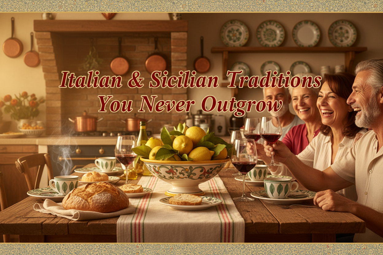 Warm Italian family scene celebrating cultural traditions together, cover image for Italian and Sicilian traditions you never outgrow
