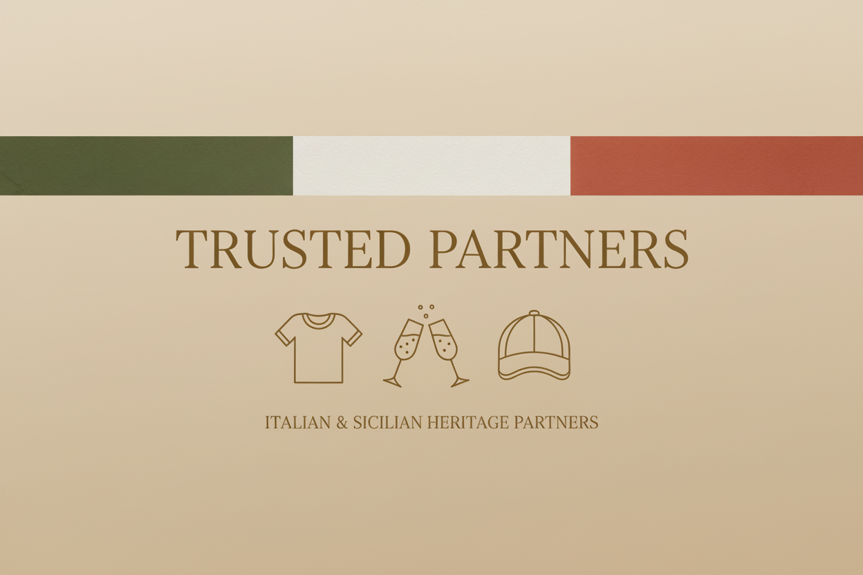 Warm beige banner for trusted partners article about bringing Sicilian heritage gifts to life through carefully chosen fulfillment partners