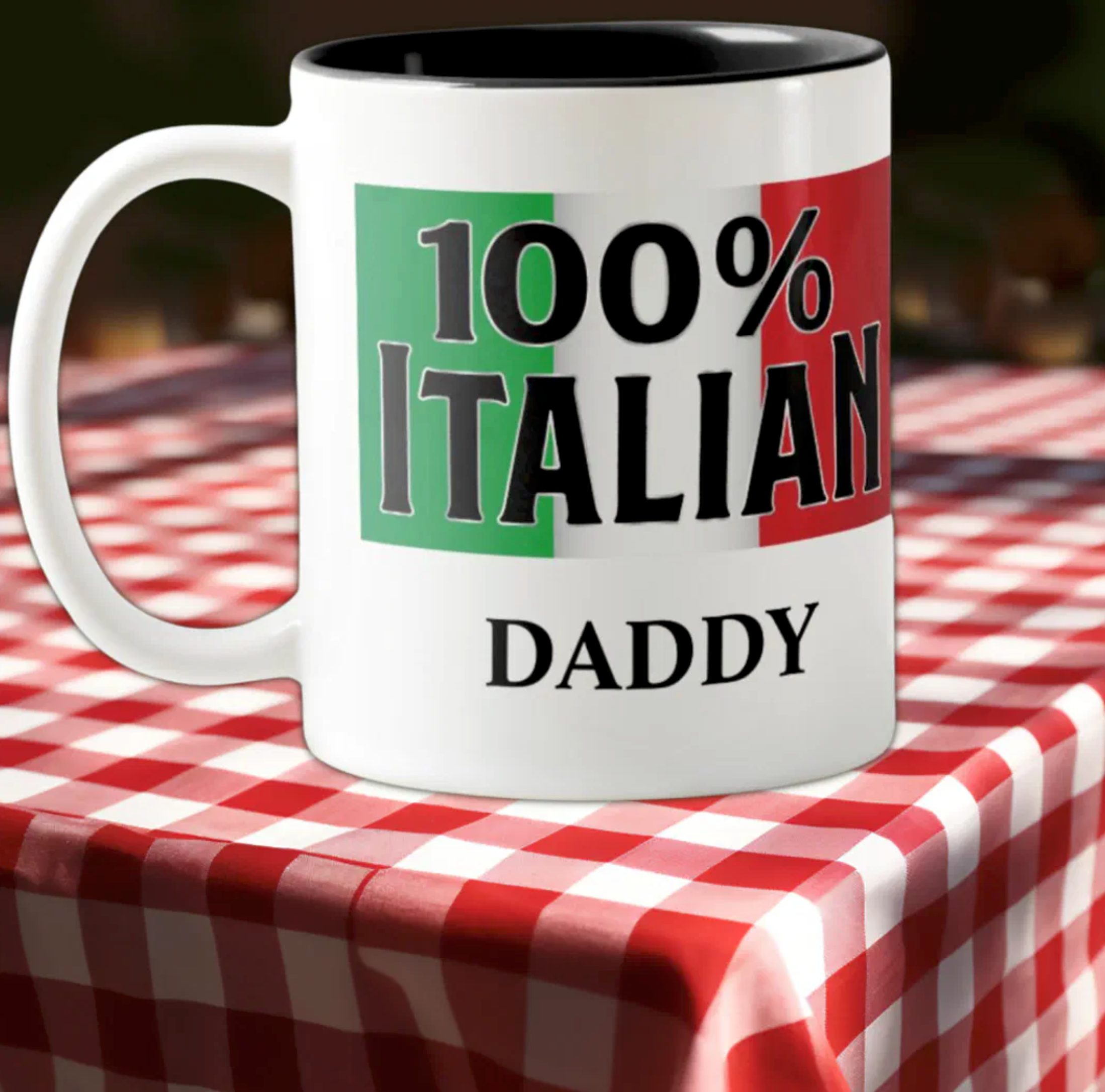 Mug with '100% Italian Daddy' Italian Flag mug. Can be customized to Nonno, Zio, etc. Heritage gift for him, gift for dad, gift for grandfather, Christmas gift, father's day gift.