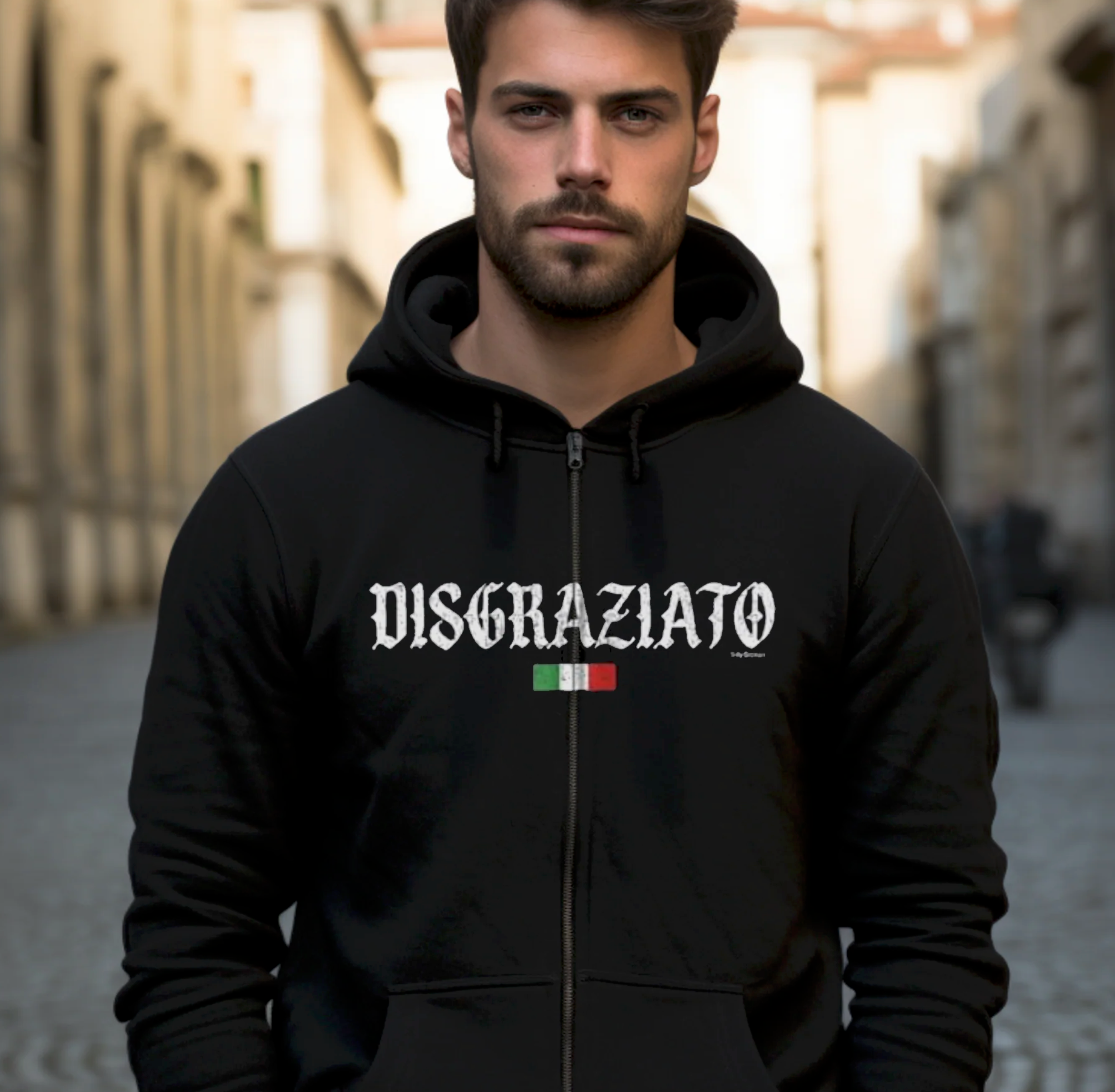 Disgraziato Zip Hoodie with Italian Flag funny gift for him Italian Sicilian heritage slag word for edgy sportswear.