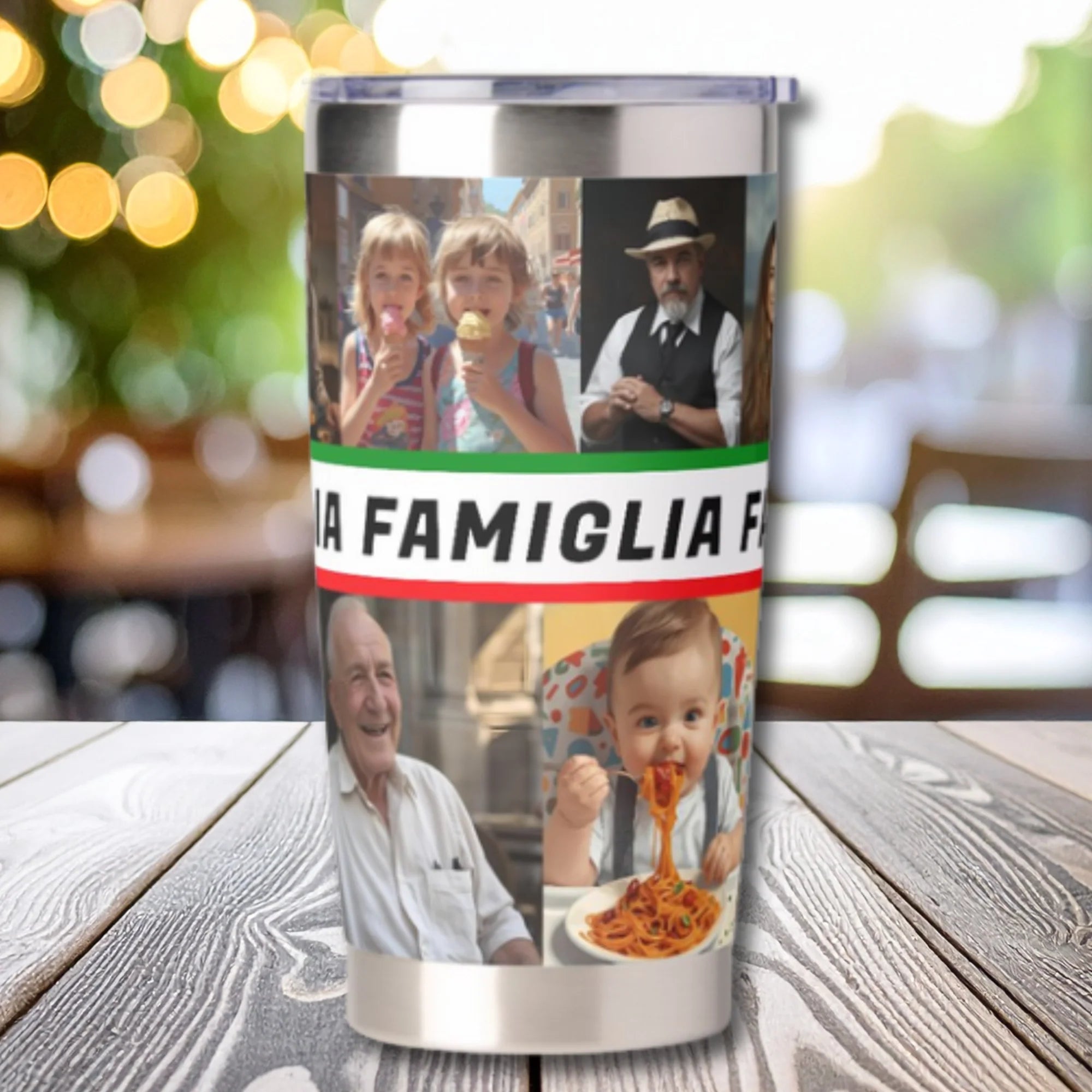 Famiglia Italian Tumbler with 10 custom photos; great gift for him or gift for her.