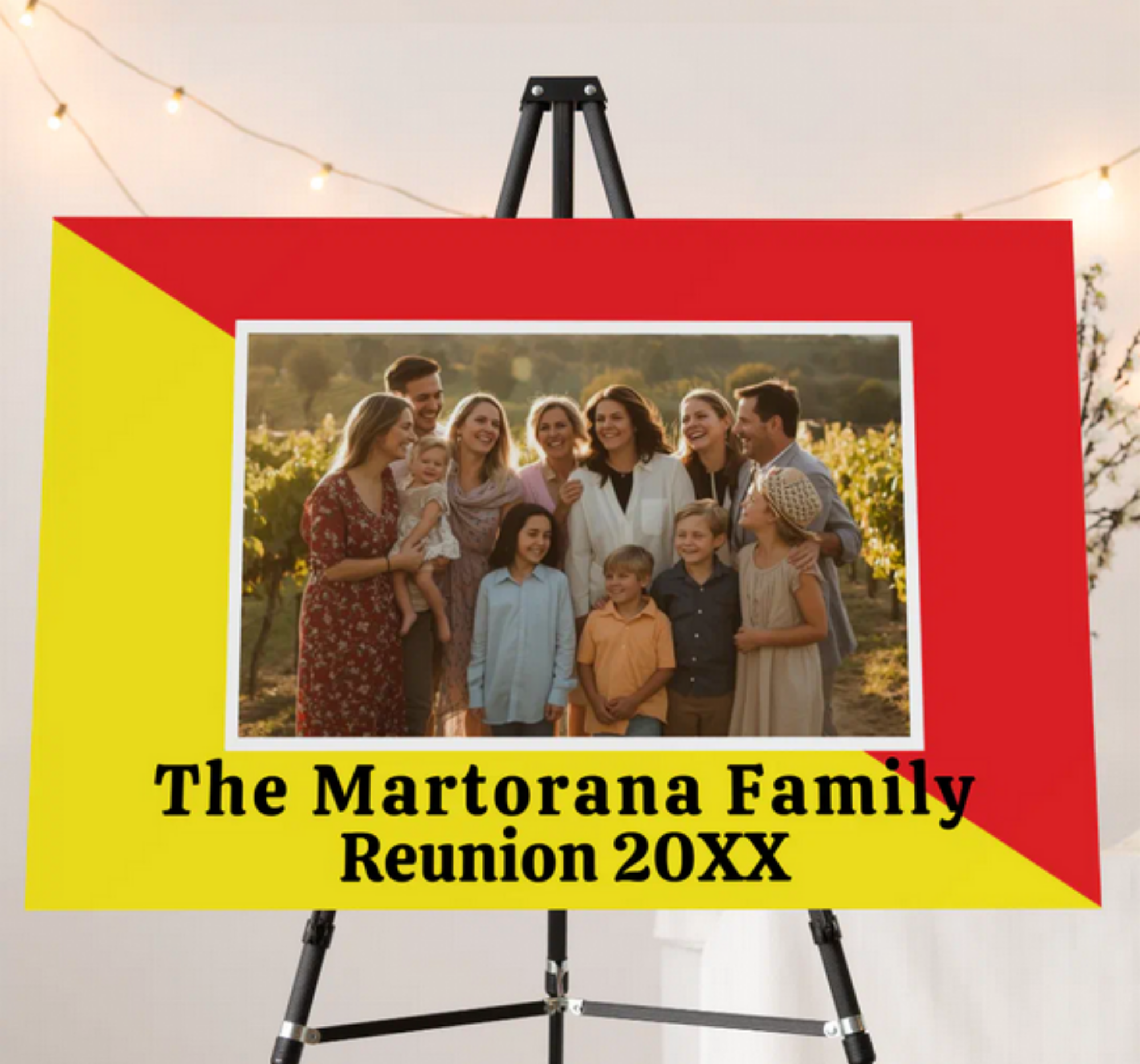 Party welcome sign foam core with flag of Sicily, custom picture horizontal, and custom bold black message at bottom (example: The Martorana Family Reunion 20XX). Sicilian heritage party sign, Sicily pride welcome sign, family reunion sign, personalized Sicilian gift, gift for Sicilian family, Italian party decor, Sicilian American celebration, Trinacria welcome sign.
