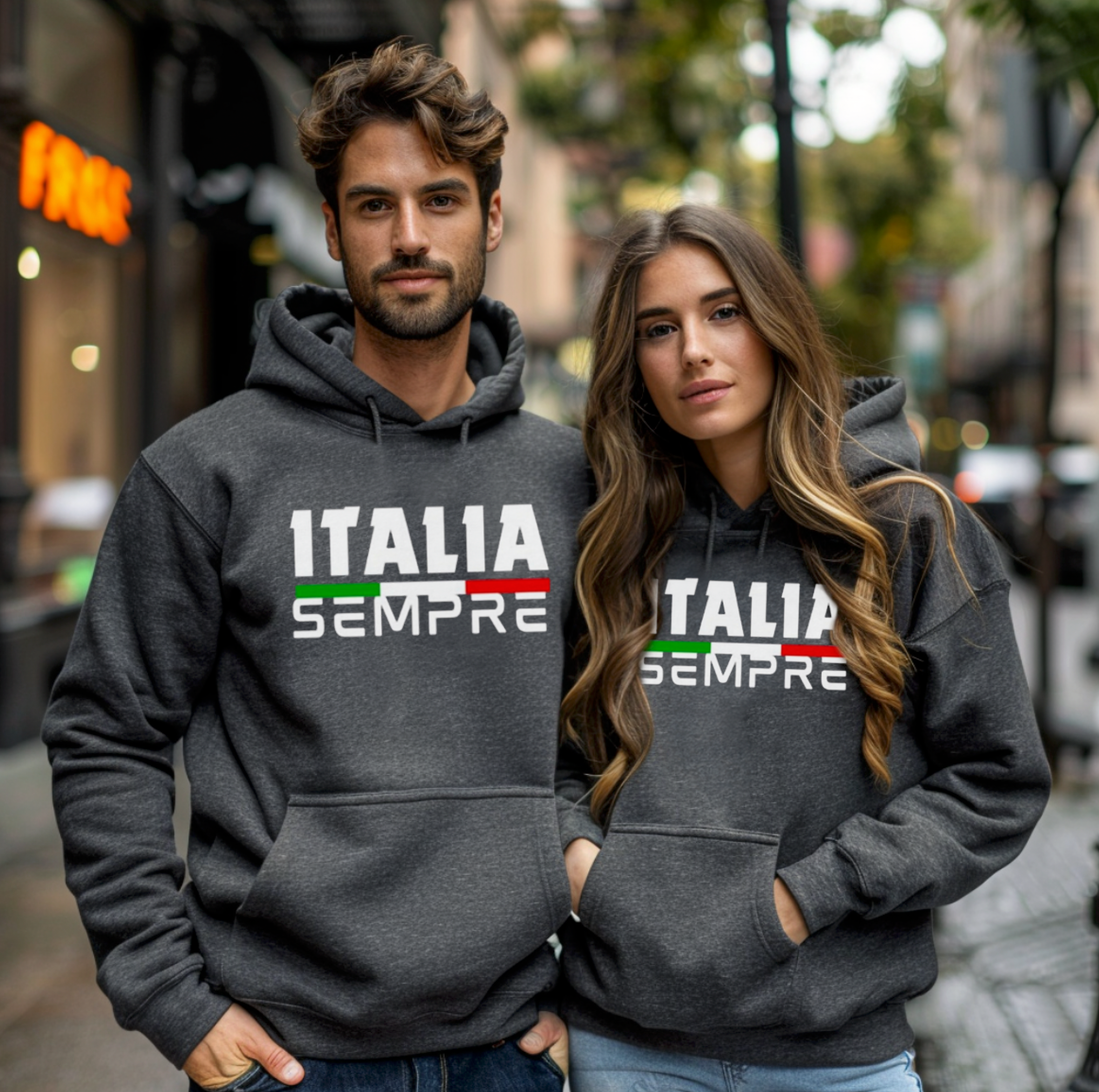 Unisex Grey Heather Pullover Hoodie with "Italia Sempre". Great italian gift for him, gift for her.