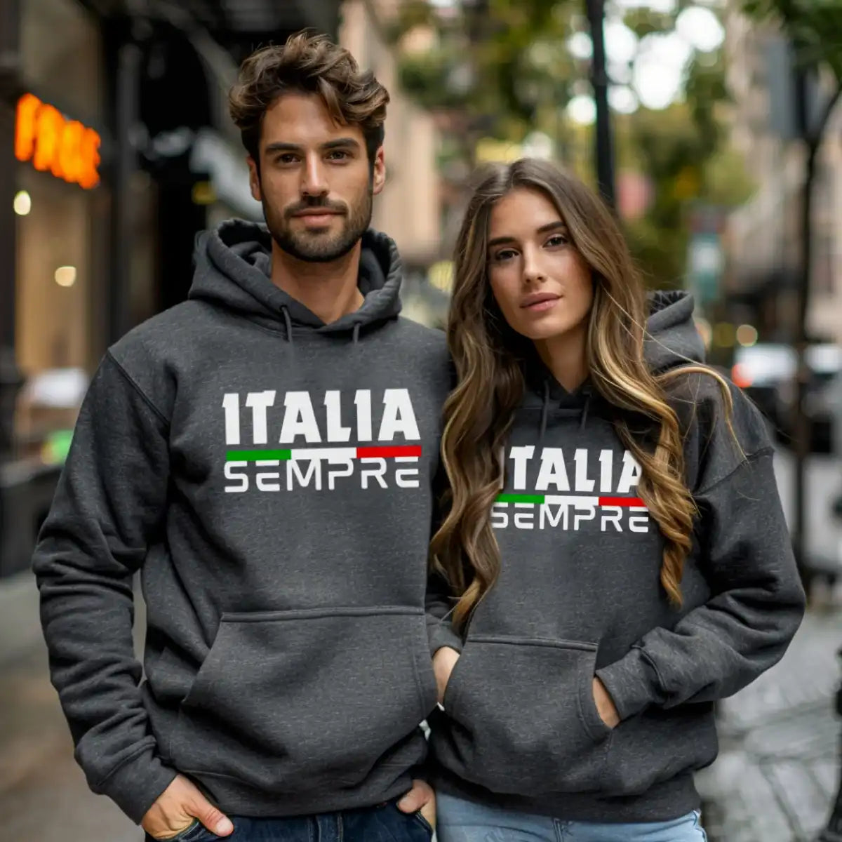 Unisex Grey Heather Pullover Hoodie with "Italia Sempre". Great italian gift for him, gift for her.
