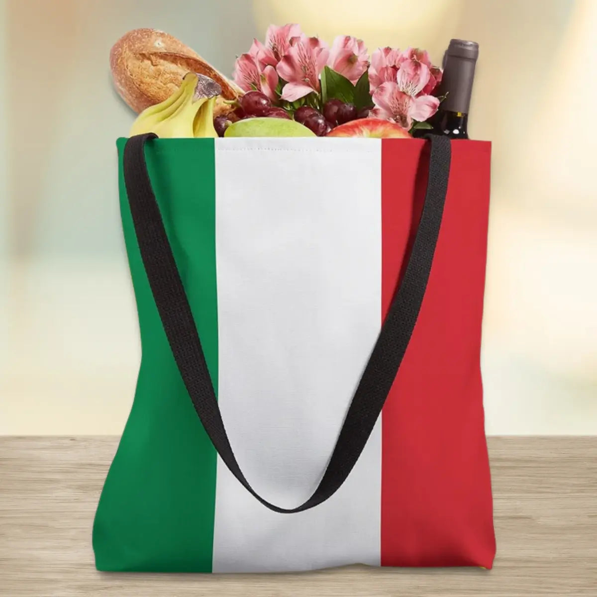 Tote bag with Italian flag design. Italian heritage gift, gift for her, reusable shopping bag, gym bag, beach bag, birthday gift, Christmas gift, and practical everyday carry for Italian pride.