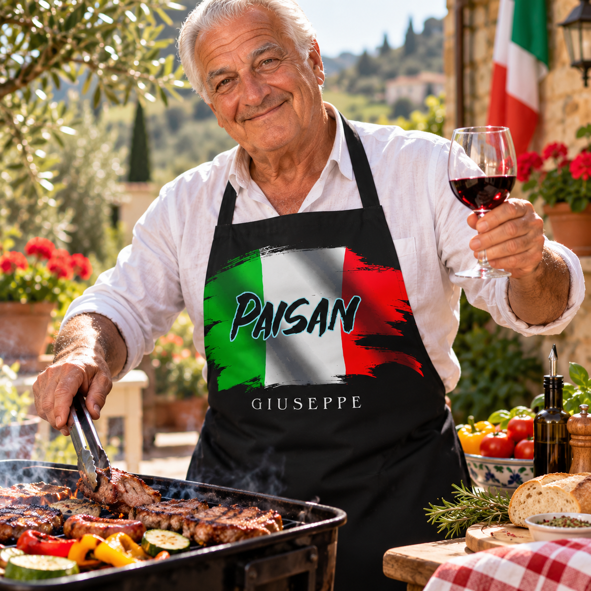 Personalized Italian Paisan Apron with Custom Name and Phrase ex: “Best Cook This Side of Sicily”