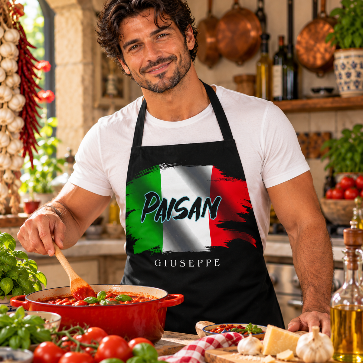 Personalized Italian Paisan Apron with Custom Name and Phrase ex: “Best Cook This Side of Sicily”