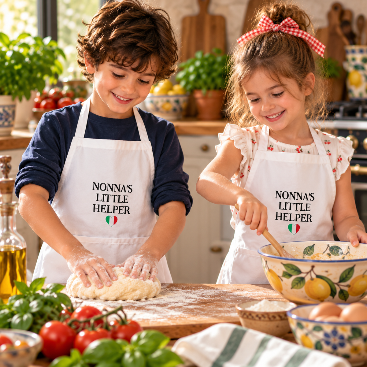 Nonna’s Little Helper Kids Aprons – Italian Cooking Aprons for Boys and Girls