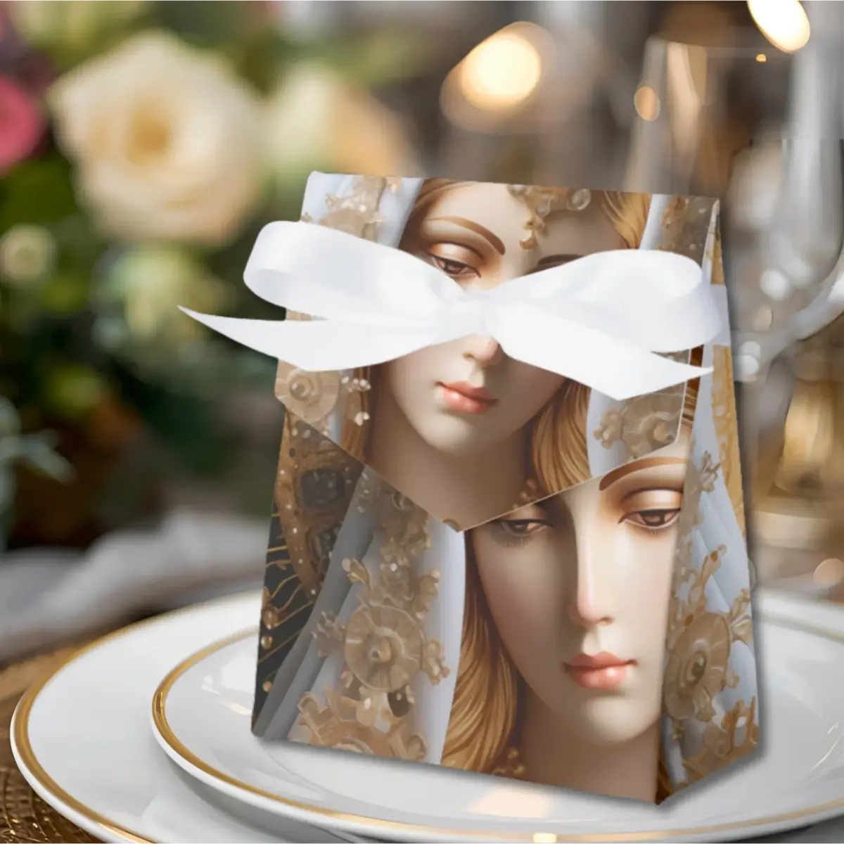 Religious Tent Favor Box Virgin Mary for Baptisms, Communions and Italian Holy Celebrations. An elegant touch for table decor.