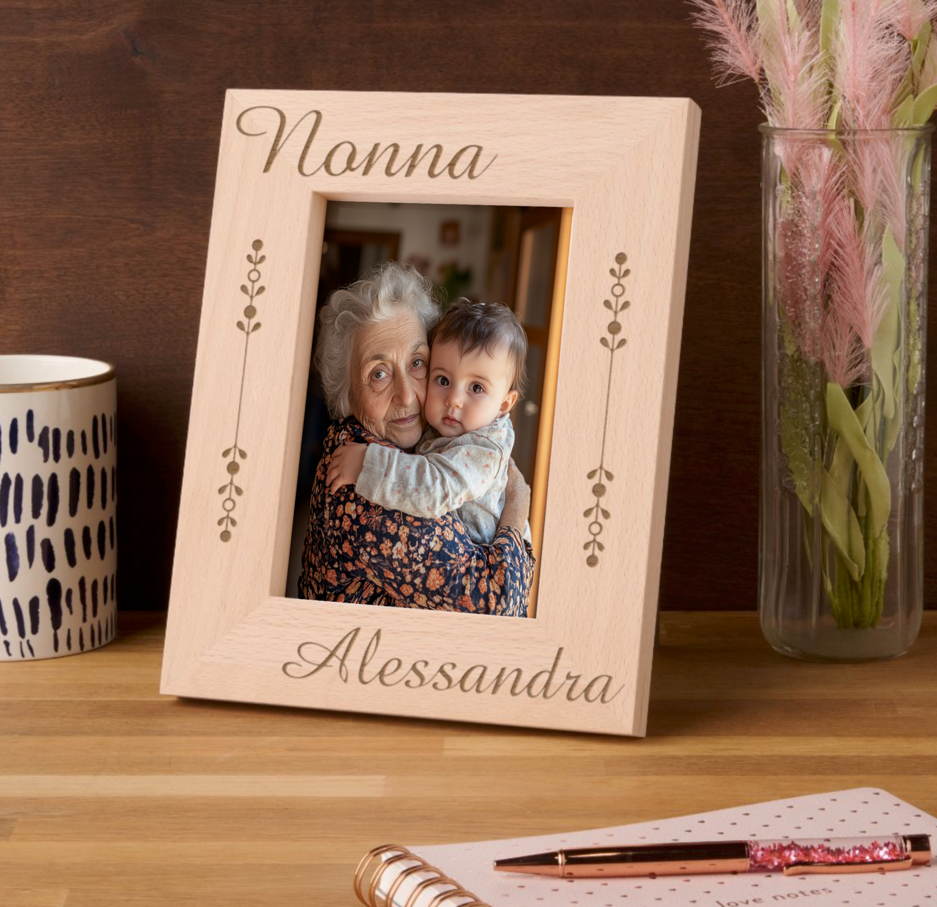 Etched Nonno wooden frame with personalization, Italian heritage gift for grandfather. Custom photo frame, Father's Day gift, birthday gift for Nonno, Christmas gift, gift for him.