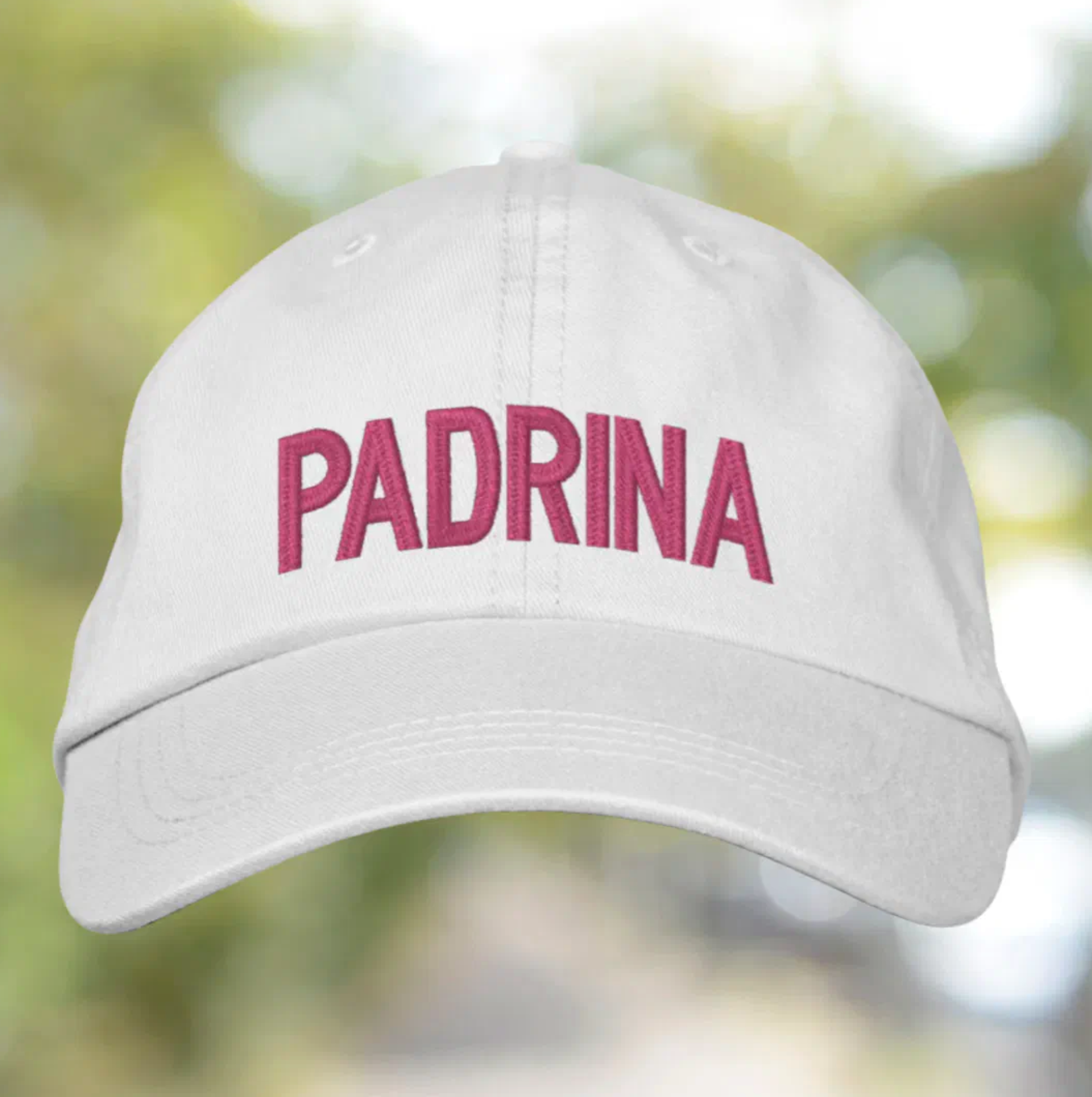 Embroidered cap with 'Padrina' (Godmother). Italian heritage accessory, gift for her, gift for godmother, custom headwear, baptism gift, birthday gift, Christmas gift, and personalized cap for Italian godmother pride.