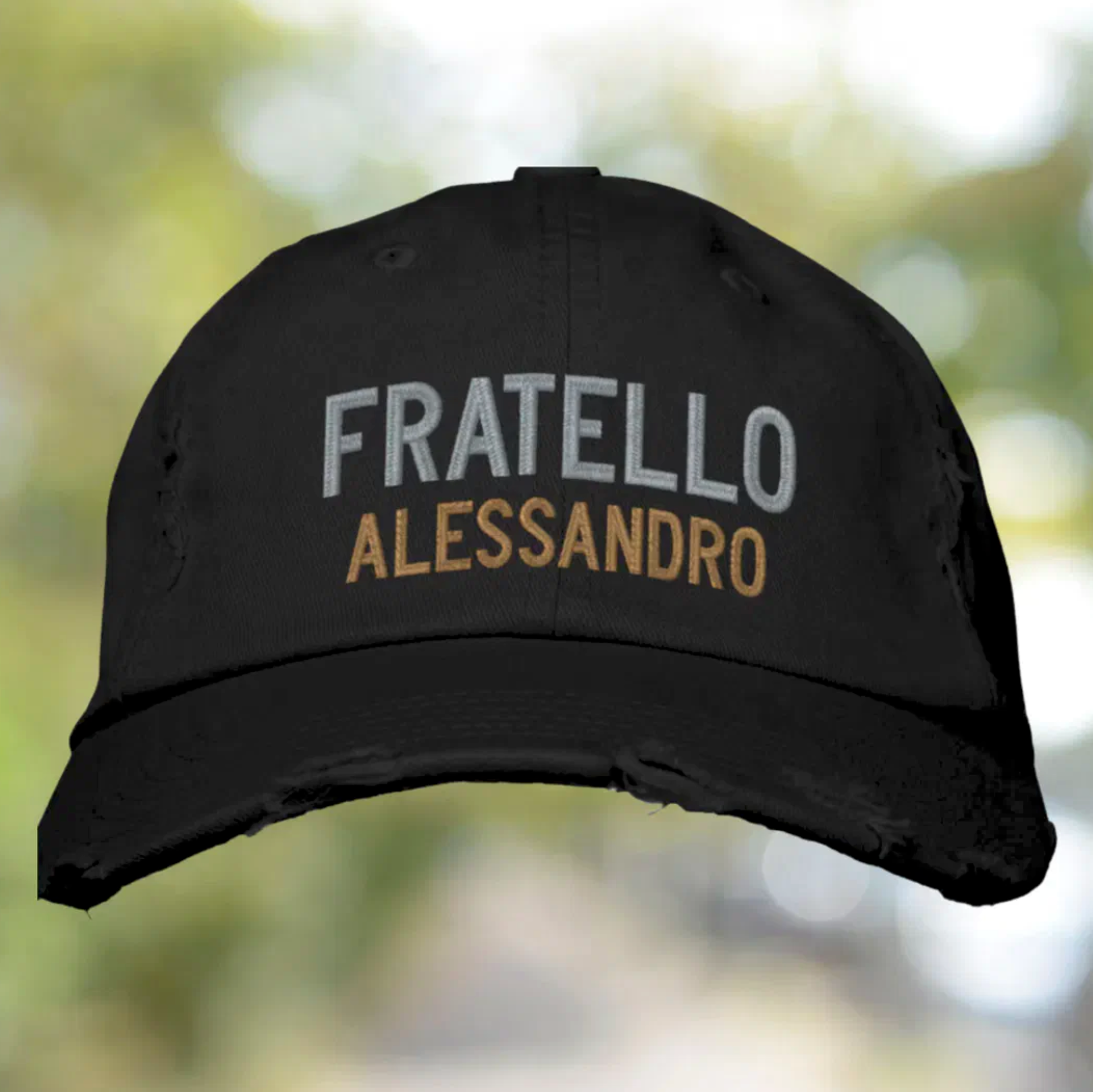 Embroidered cap with 'Fratello' (Brother) and personalized name or text. Italian heritage accessory, gift for him, gift for brother, custom headwear, family gift, birthday gift, Christmas gift, and personalized cap for Italian brother pride.