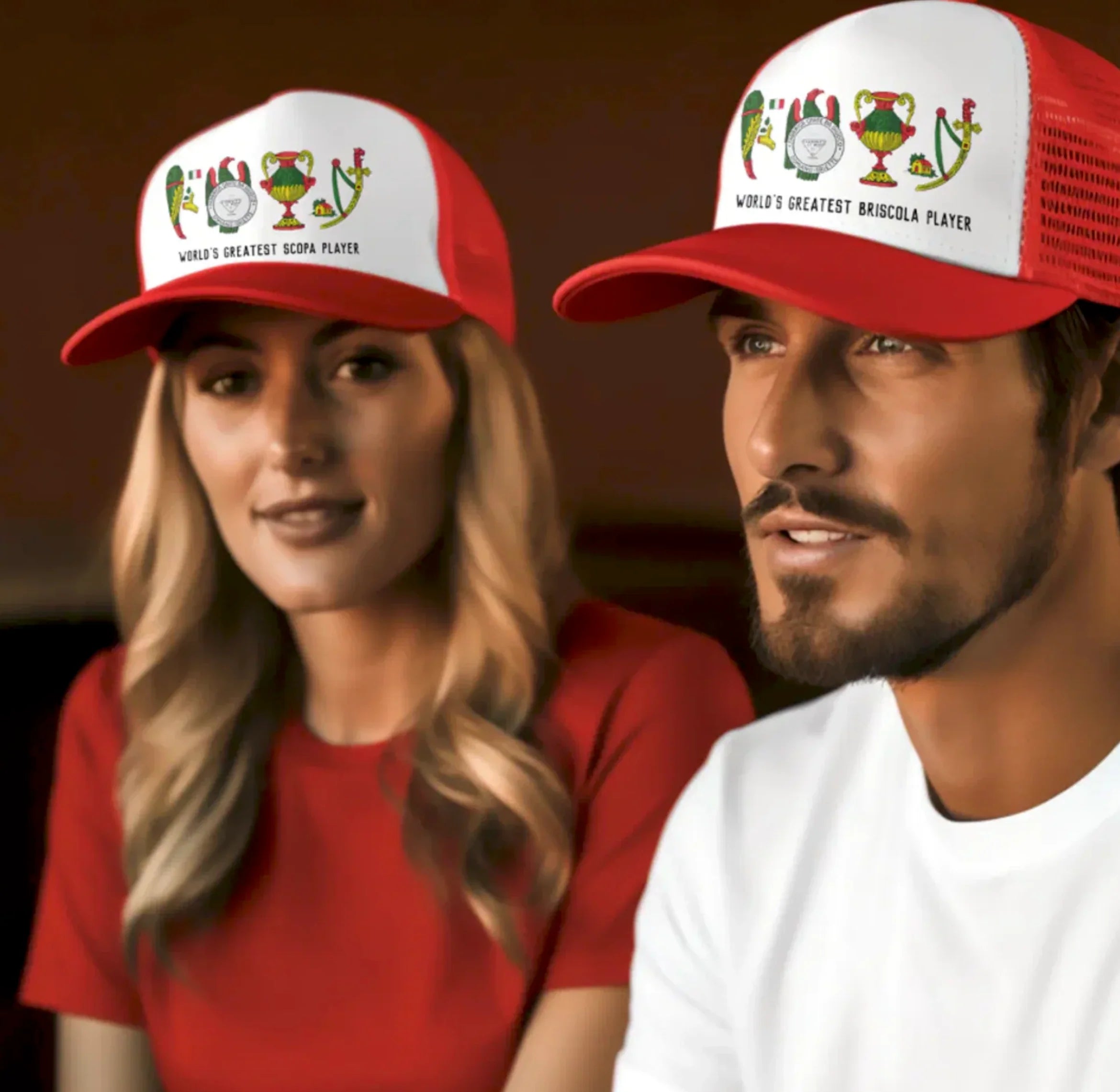 Printed Trucker Hat with Italian Cards Aces and custom message. Great gift for him.