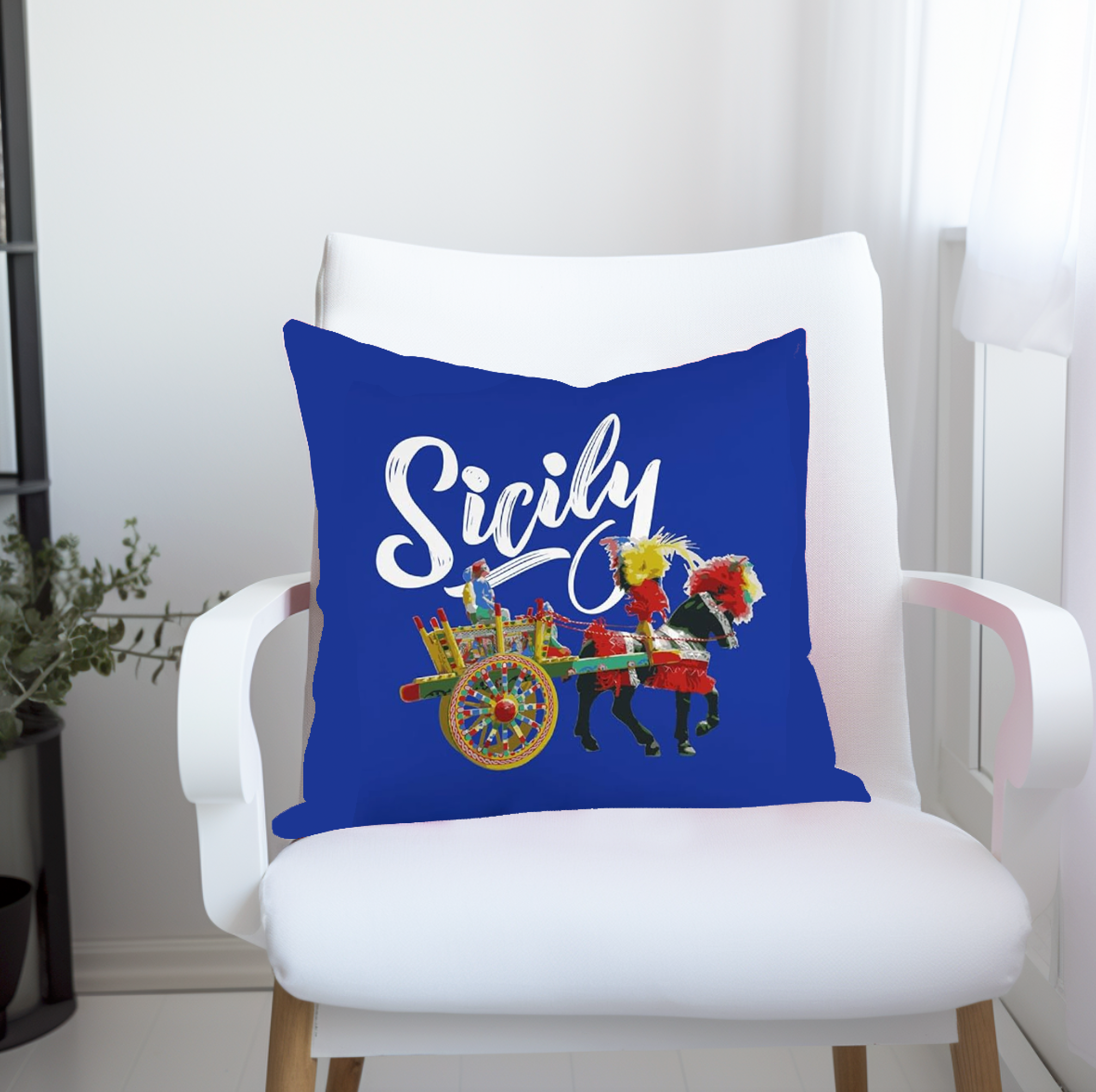 Royal Blue Sicily Carretto Siciliano (Horse and cart) Pillow Italian Sicilian Heritage Decor Accent. Gift for her, Gift for him, gift for women, housewarming gift, Gift for kids.
