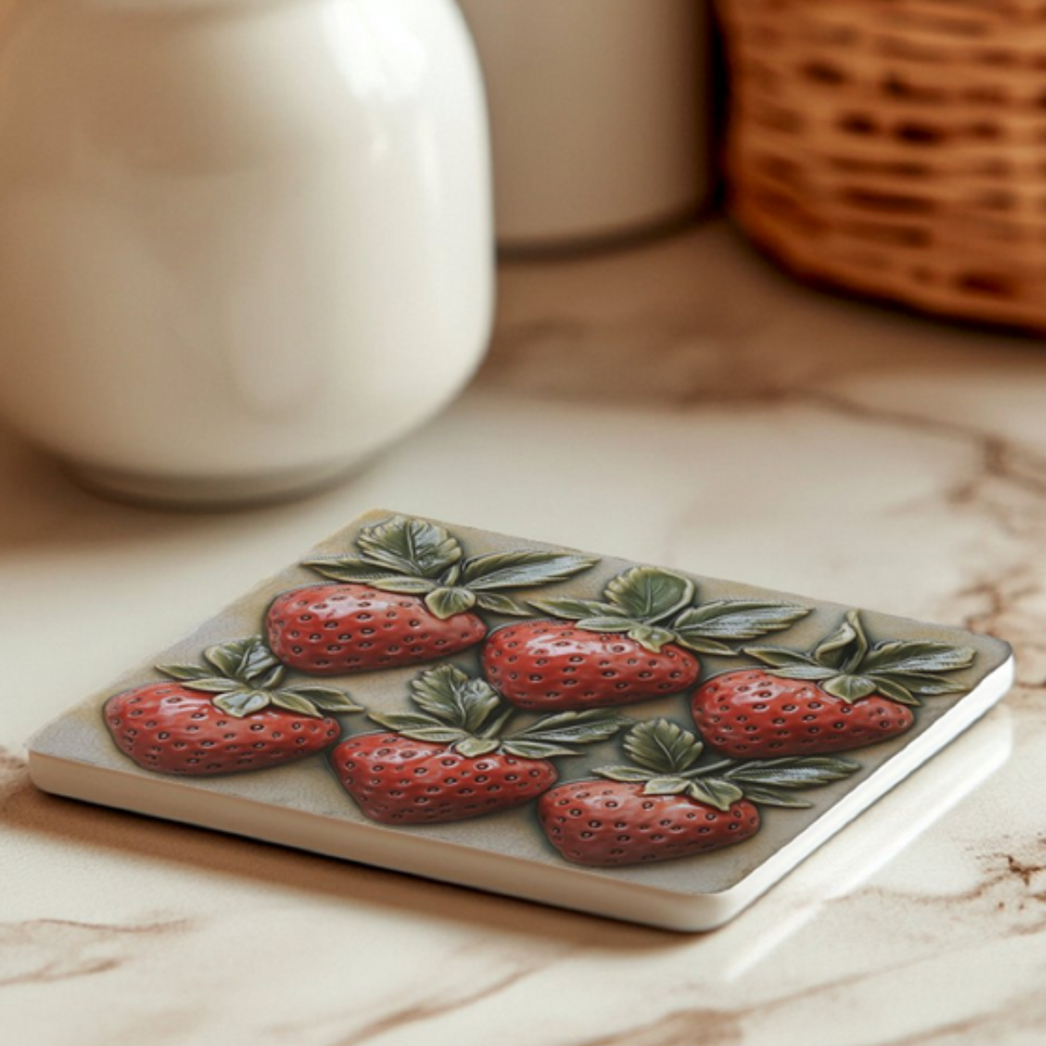 Strawberries Faux 3D Trivet for Italian fragole theme kitchen decor. A unique housewarming gift, gift for her, gift for mom, mother's day gift, gift for grandmother.