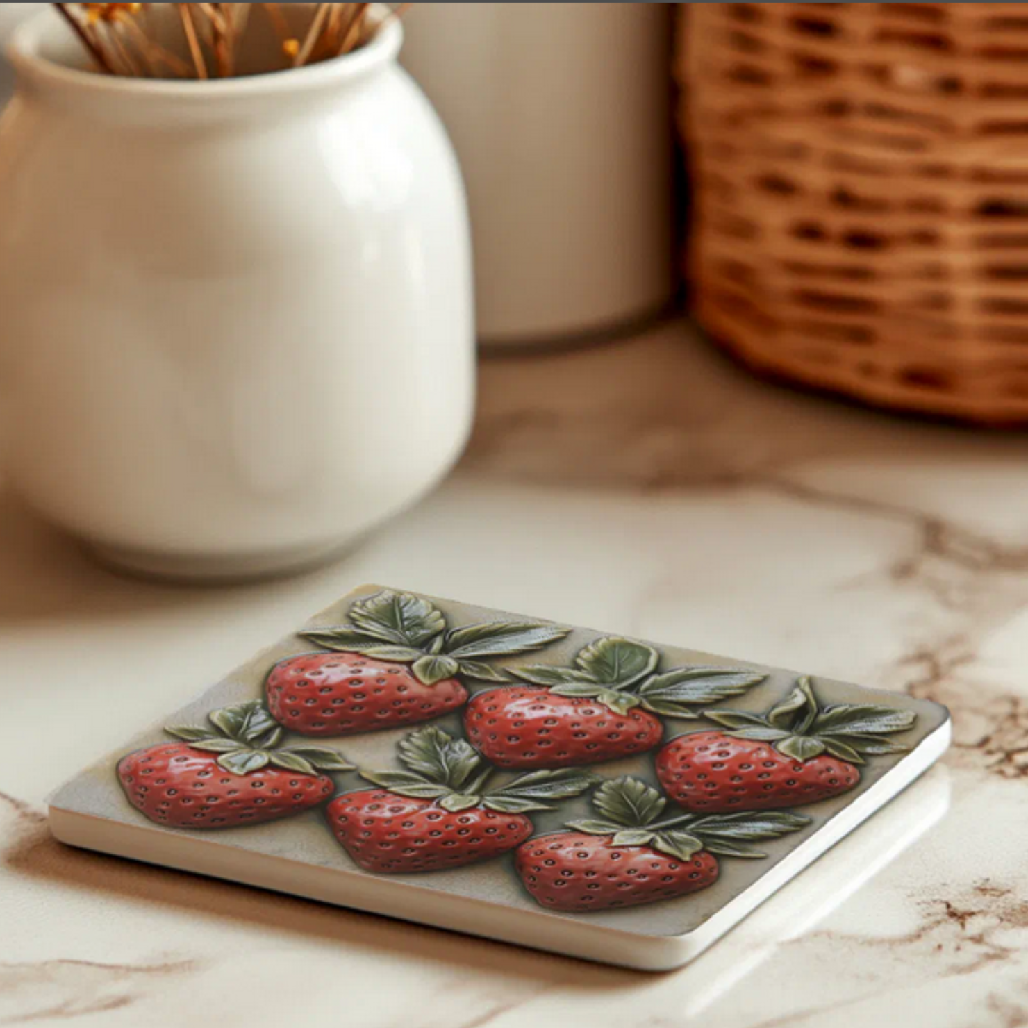 Strawberries faux 3D effect kitchen trivet, fragole Italian kitchen decor. Decorative trivet for Italian-themed kitchen, housewarming gift, gift for her, gift for mom, Mother's Day gift, gift for grandmother.