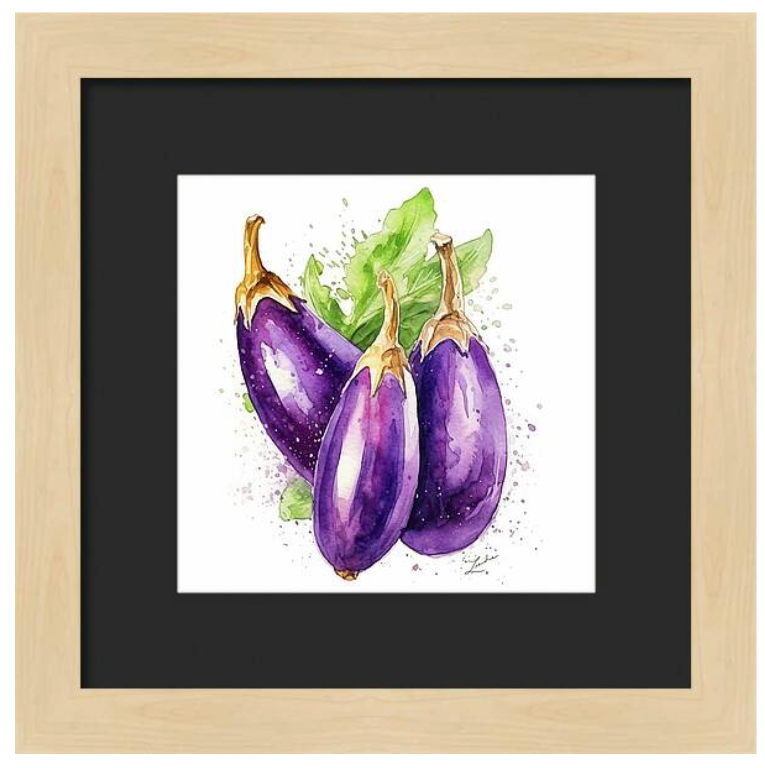 Framed wall art featuring bright purple eggplants on white background. Italian and Mediterranean heritage kitchen wall decor, vegetable art print, botanical wall art, farmhouse kitchen decor, culinary wall art, housewarming gift, gift for cook, gift for her.