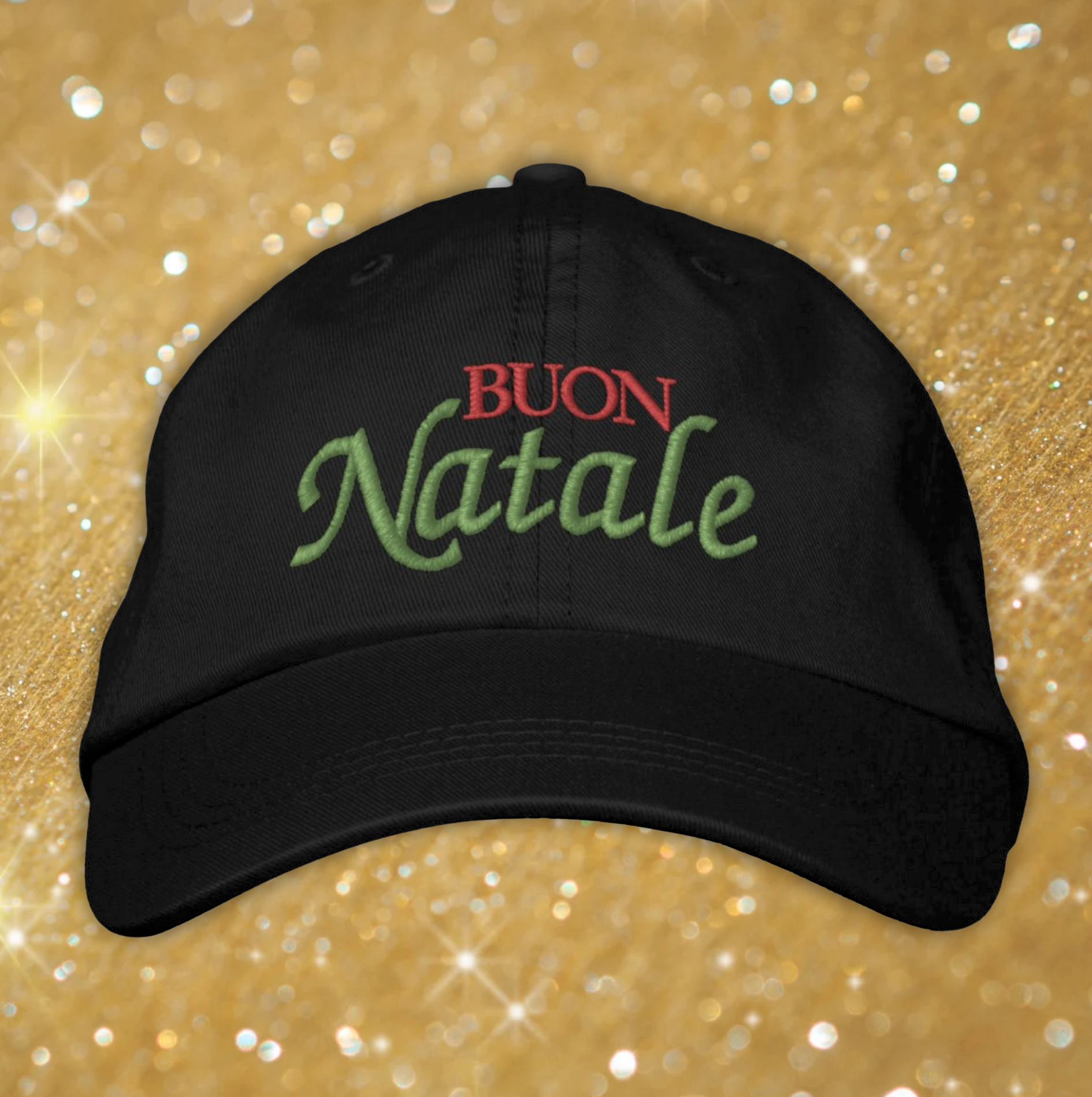 Black baseball cap with Buon Natale embroidered in red and green, Italian Merry Christmas hat, Italian holiday gift for him or her, Christmas gift, Italian heritage winter apparel, festive Italian accessory