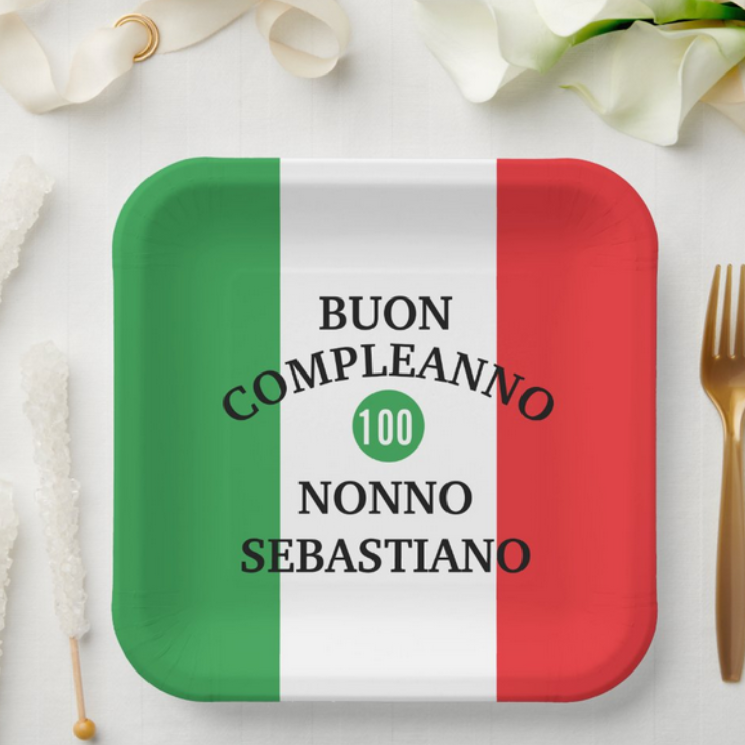 Italian flag plate with custom wording for birthday or anniversary, any age. Personalized heritage gift for her, gift for him, birthday gift, anniversary gift, milestone celebration.