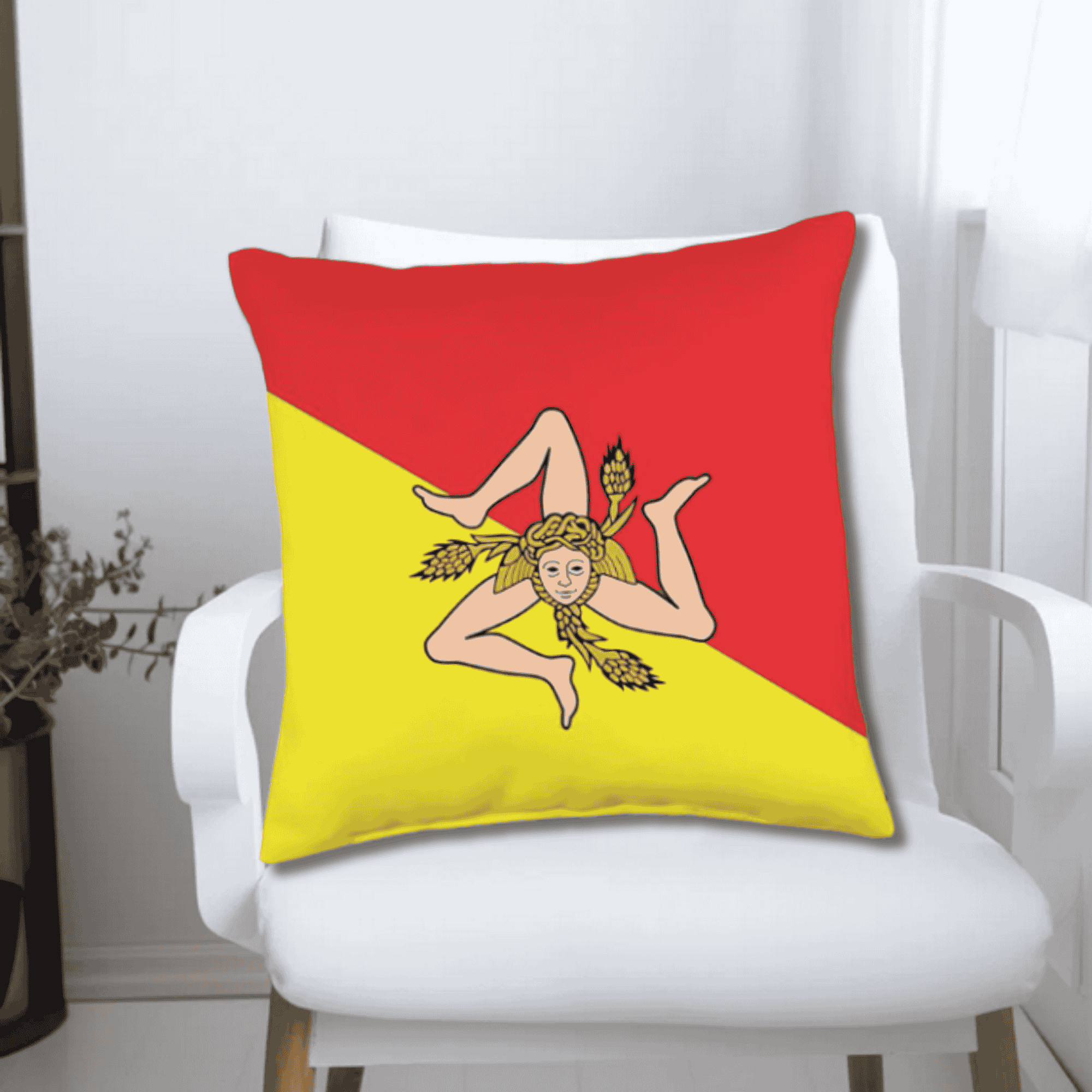 Flag of Sicily Red and Yellow Design with Classic Trinacria Throw Pillow