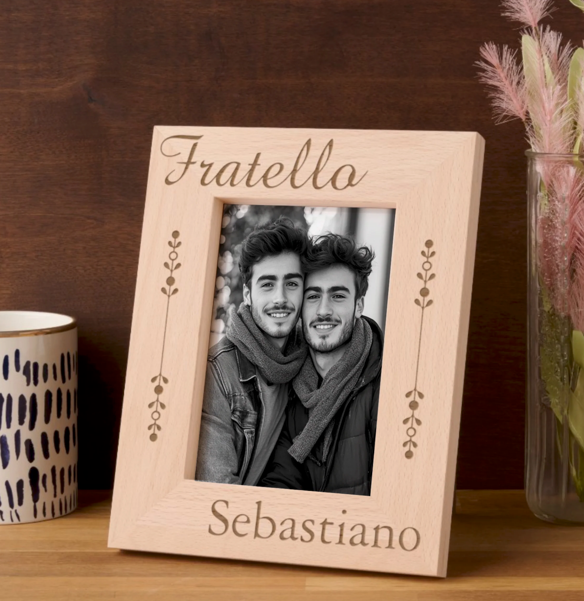 Personalized engraved frame with Fratello meaning brother and custom name, Italian gift for brother, Italian heritage home decor, birthday gift, Father's Day gift, Italian family keepsake, brother appreciation gift