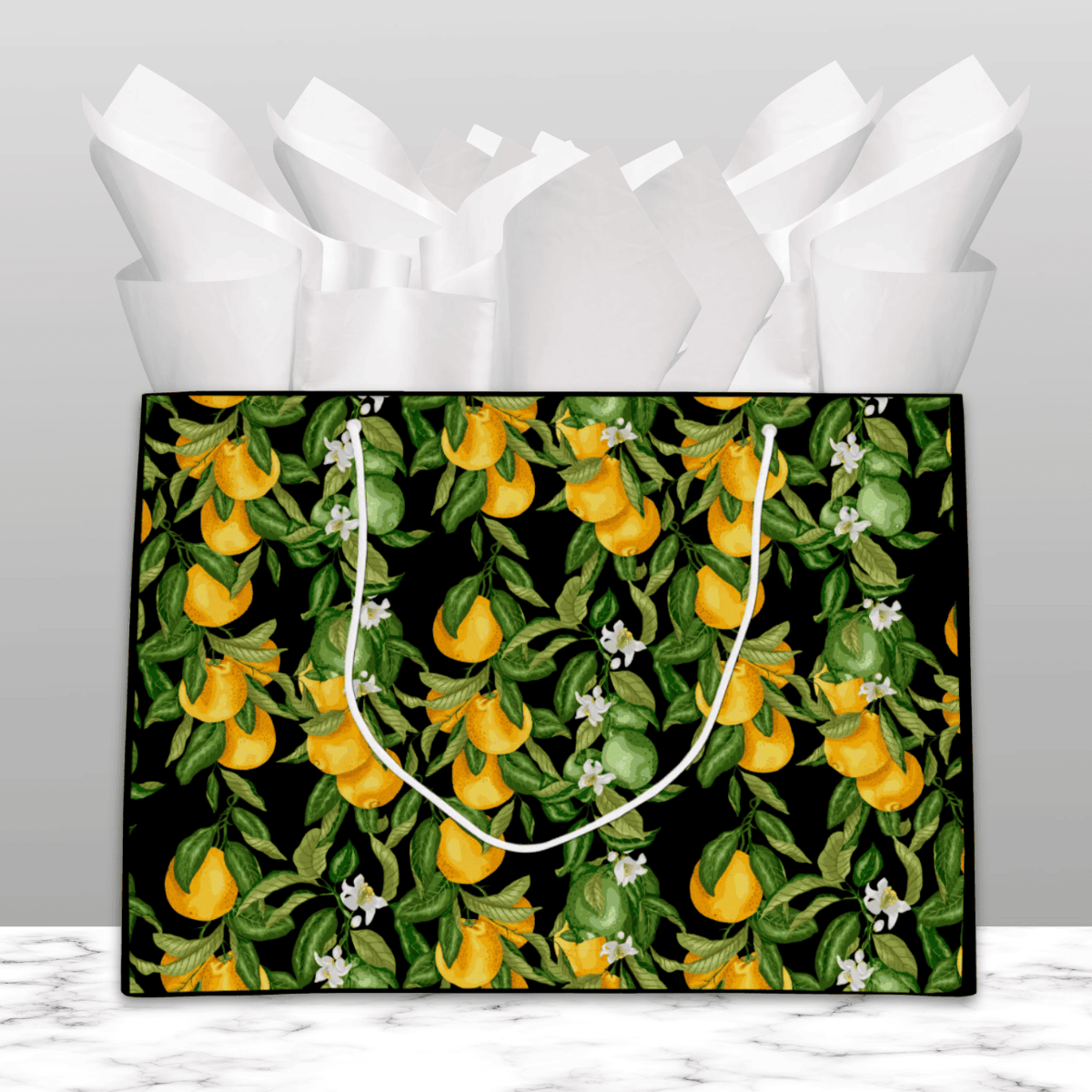 Gift bag with lemon pattern on black - Italian & Sicilian celebrations