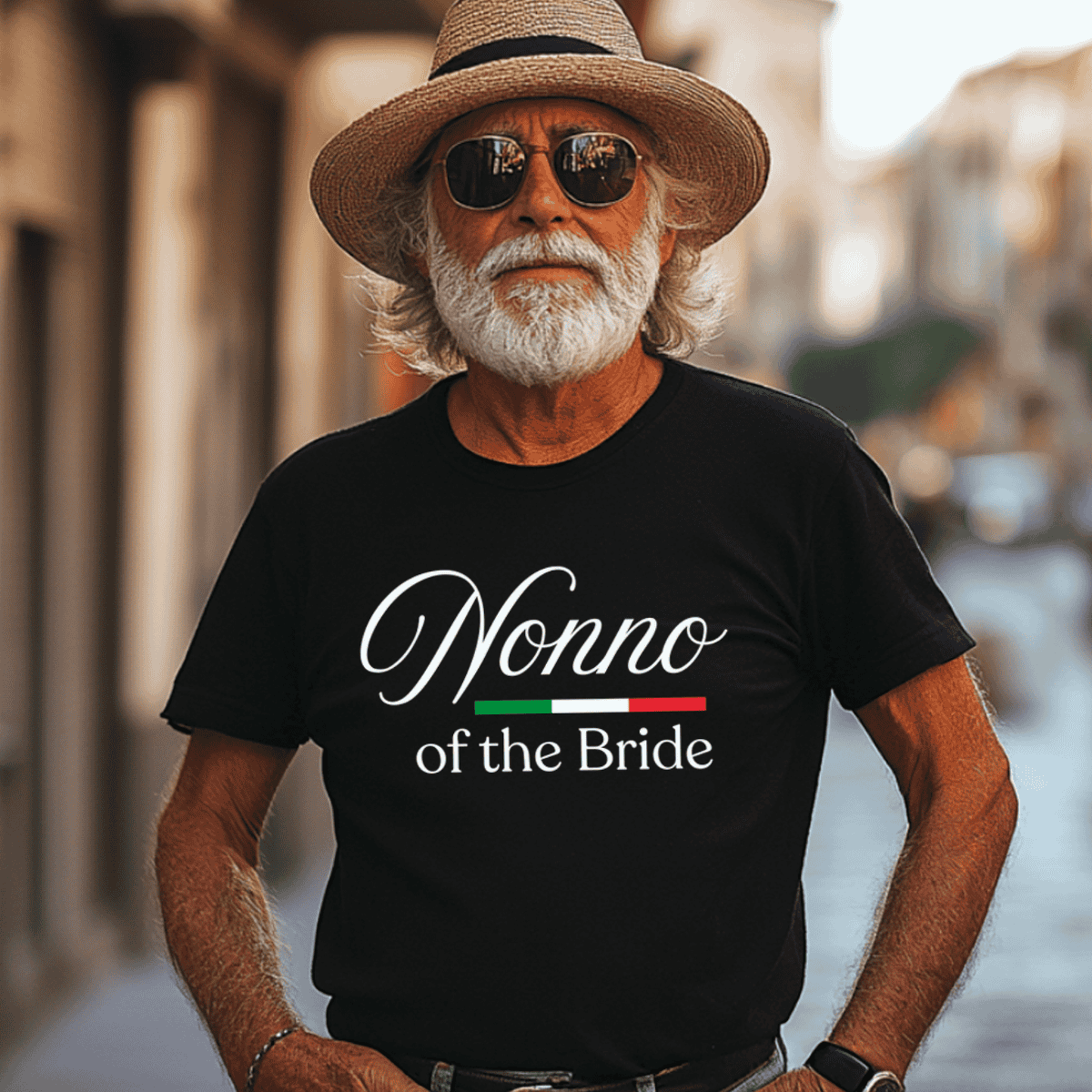 Nonno of the Bride design with elegant lettering and Italian flag accent, part of a coordinated bridal party collection celebrating family and heritage.