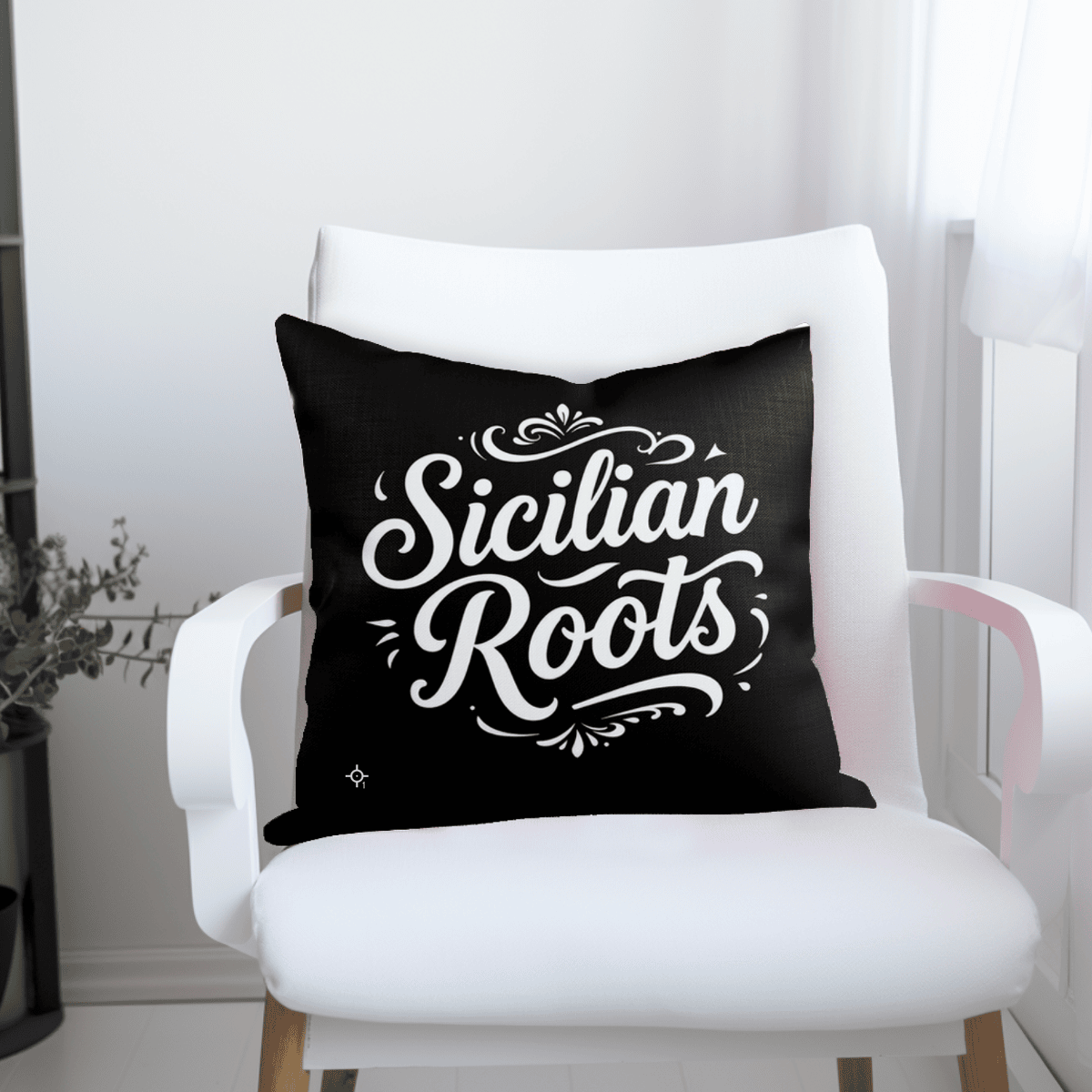 Sicilian Roots White Typography Black Pillow – Italian Heritage, Mediterranean Ancestry, Sicilian Pride