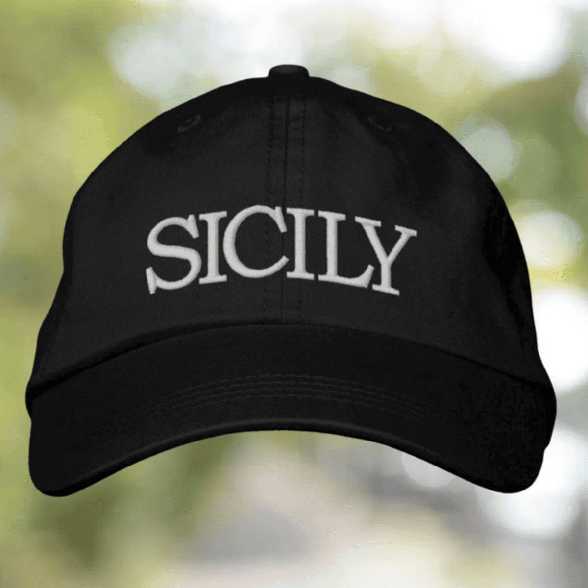 Black cap with 'SICILY' embroidered on it - Sicilian heritage gift