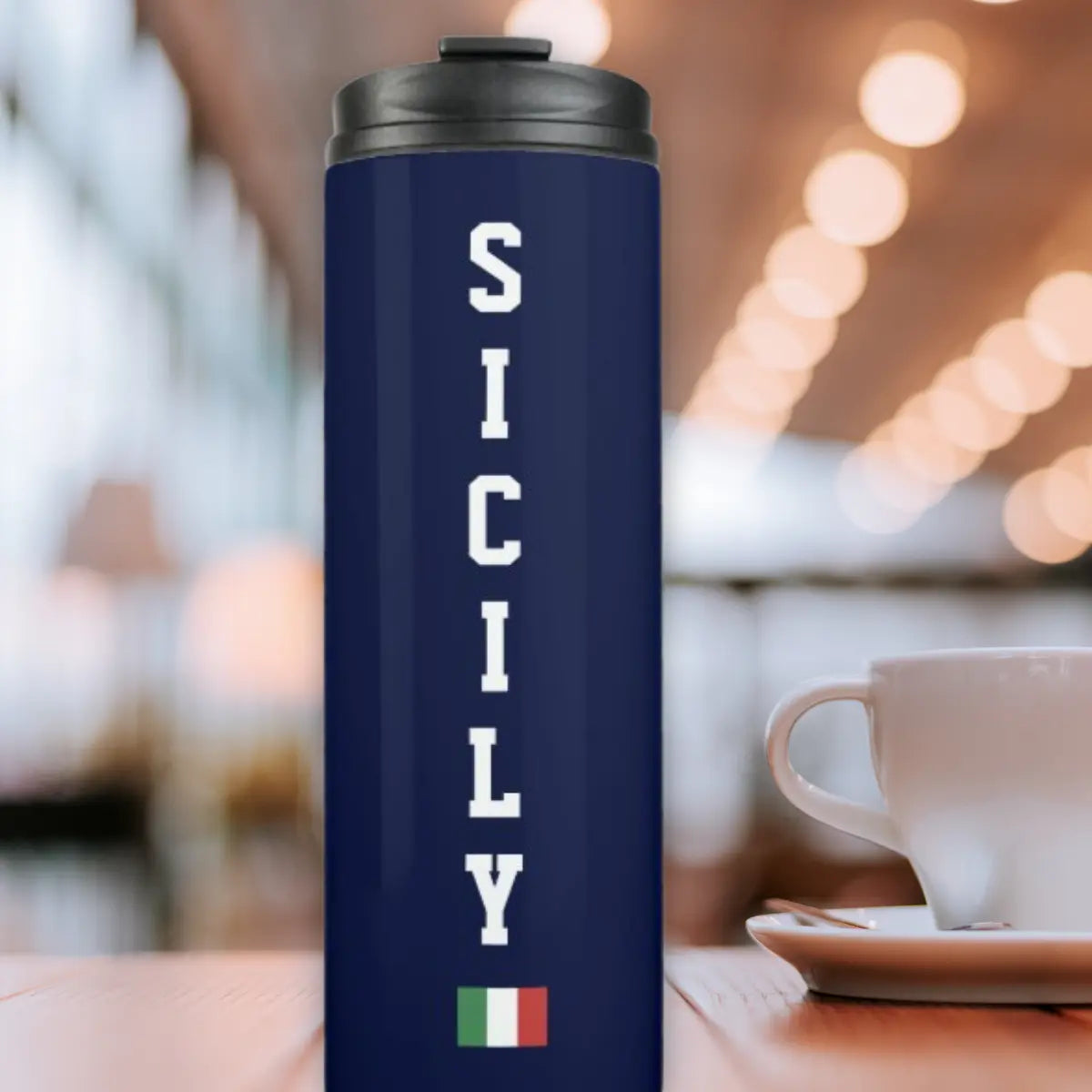 Navy blue tumbler with 'SICILY' and Italian flag Sicilian heritage gift for her, gift for him.