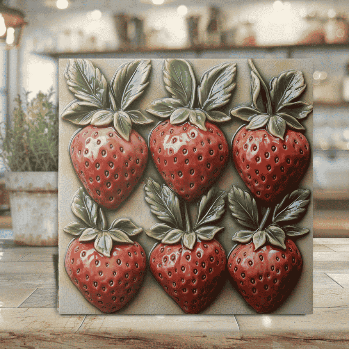 Faux 3D Stawberries Ceramic Tile
