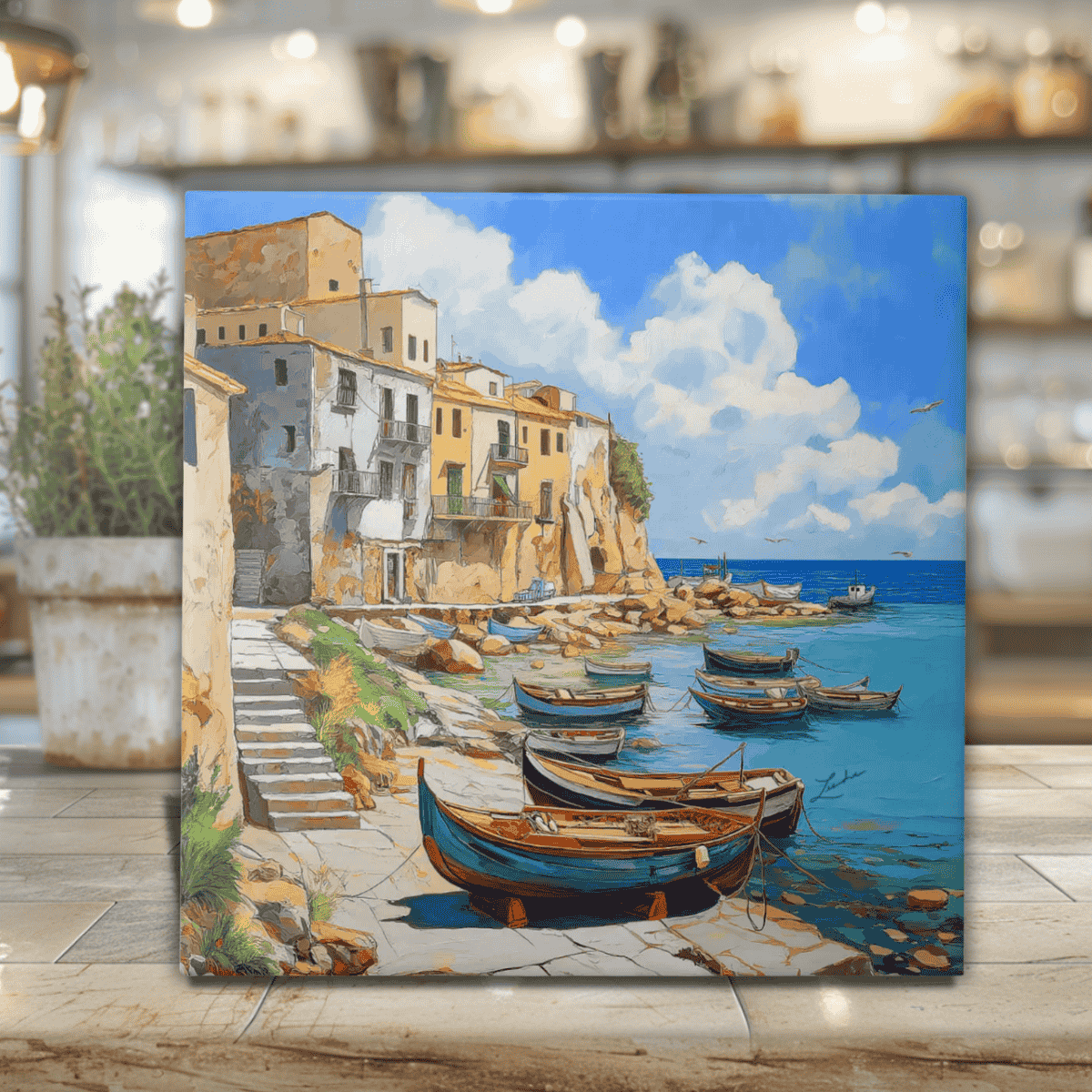 Terrasini Sicily Ceramic Tile Art – Fishing Boats & Cliffs