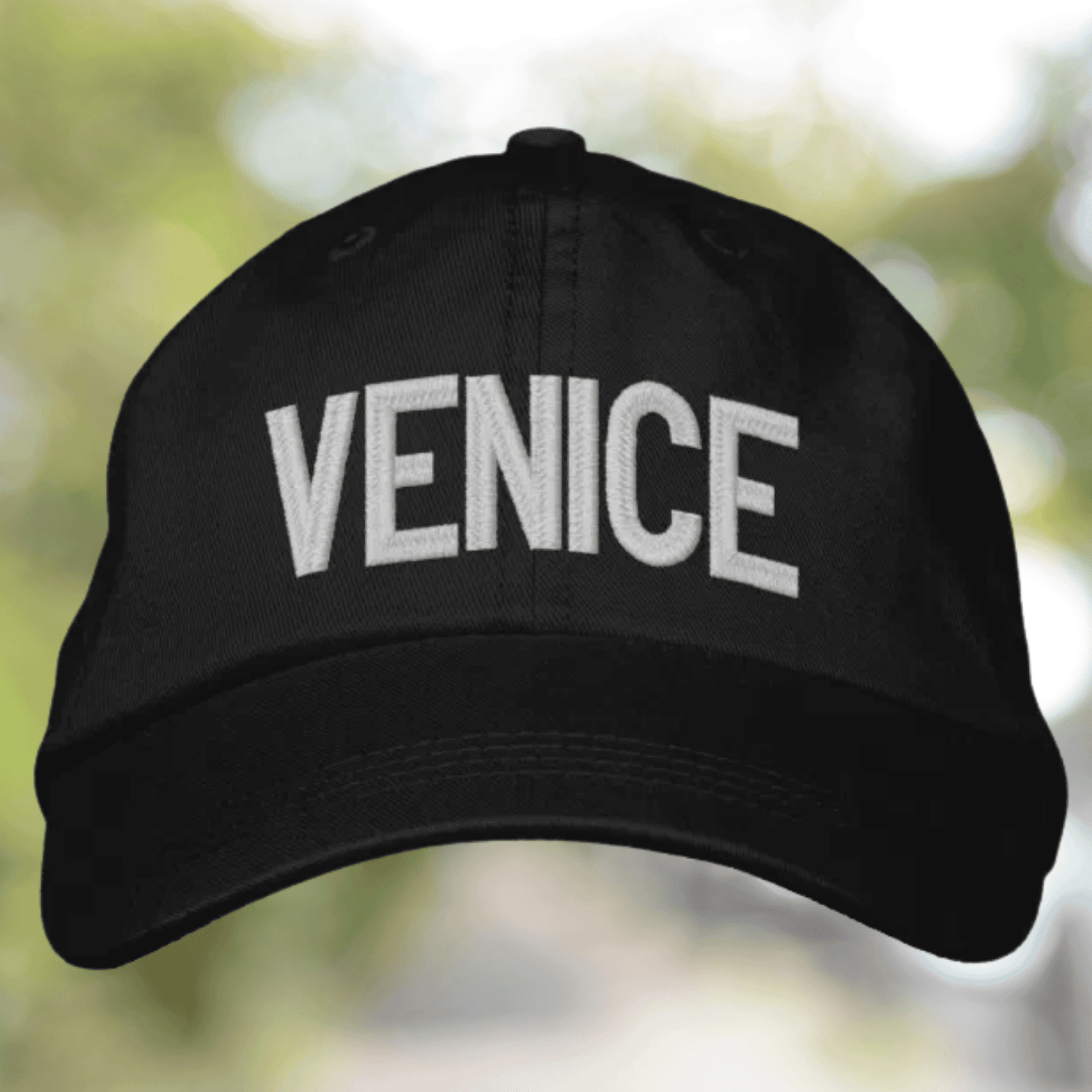 Black cap with 'Venezia' text - embroidered italian heritage gift for travel lovers