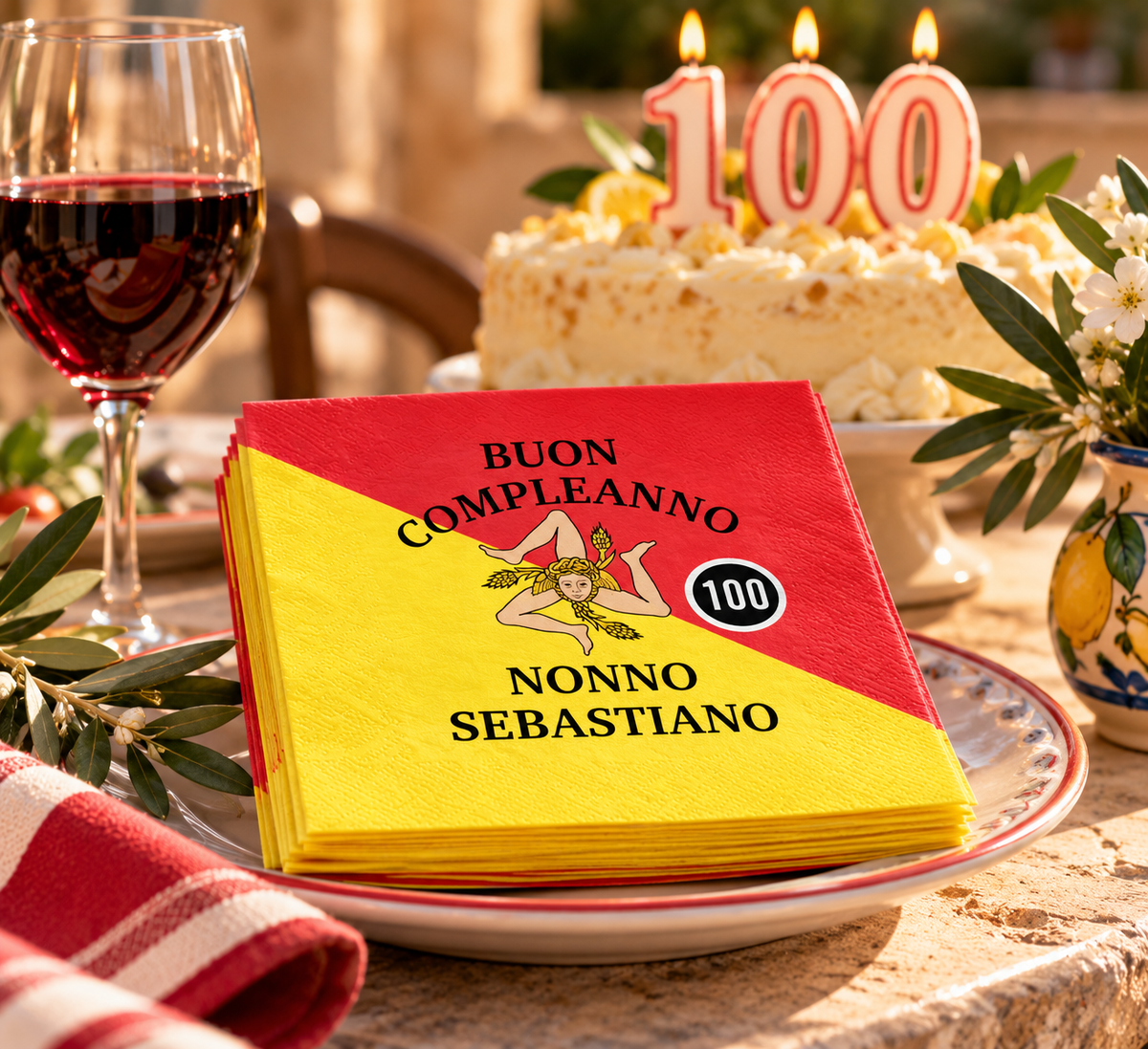 Personalized Sicilian Birthday Napkins – Custom Name, Age and Family Title