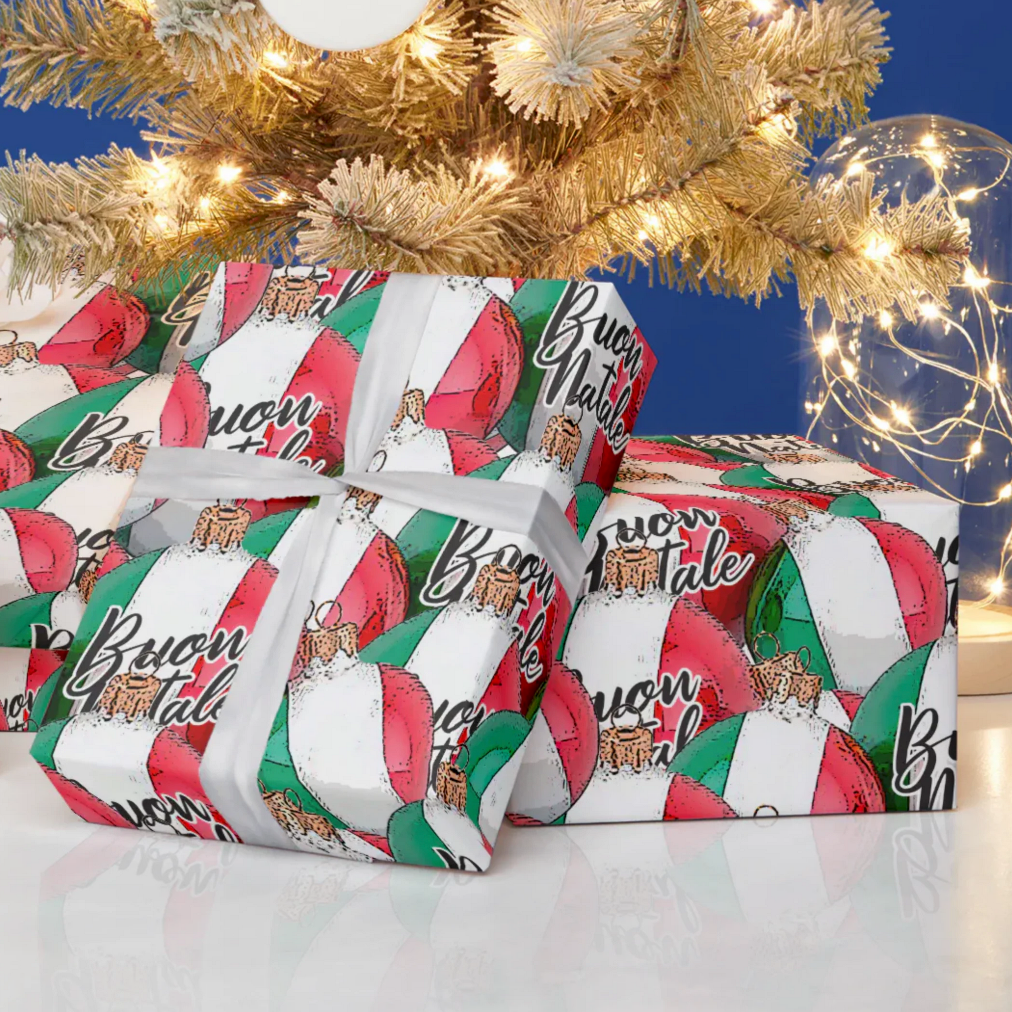 Buon Natale Italian Flag Ornaments Gift Wrapping Paper for Italian heritage gift wrap.