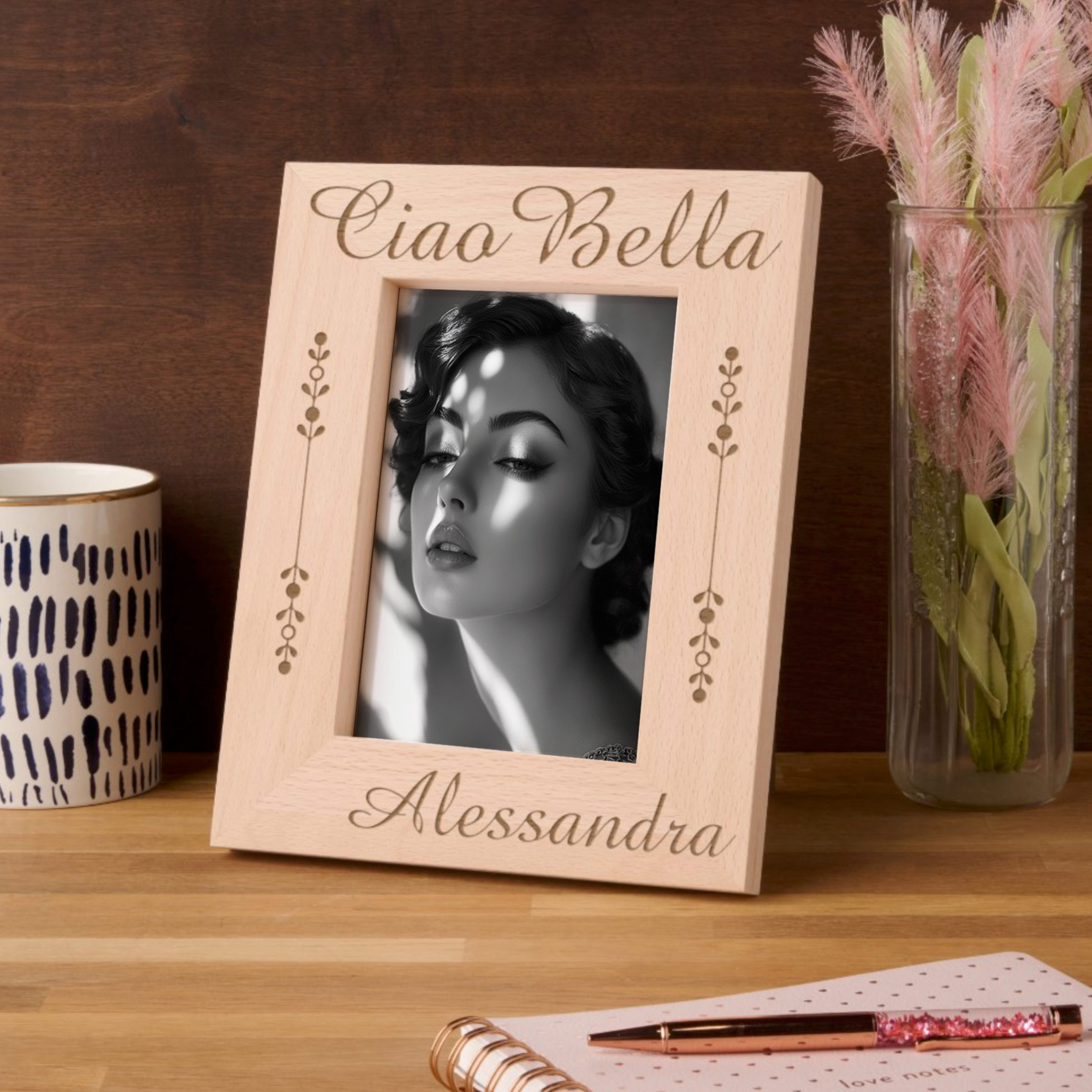  Etched Ciao Bella wooden frame with personalization, Italian heritage gift for her. Custom photo frame, birthday gift, Christmas gift, bridesmaid gift, bridal shower gift, gift for girlfriend.
