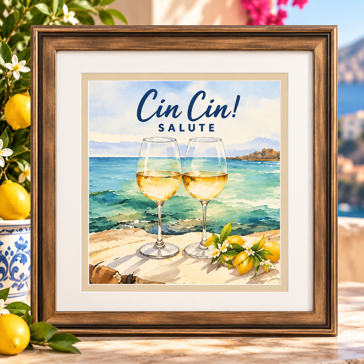 Cin Cin! Salute Wall Art | Italian Coastal Watercolor Decor