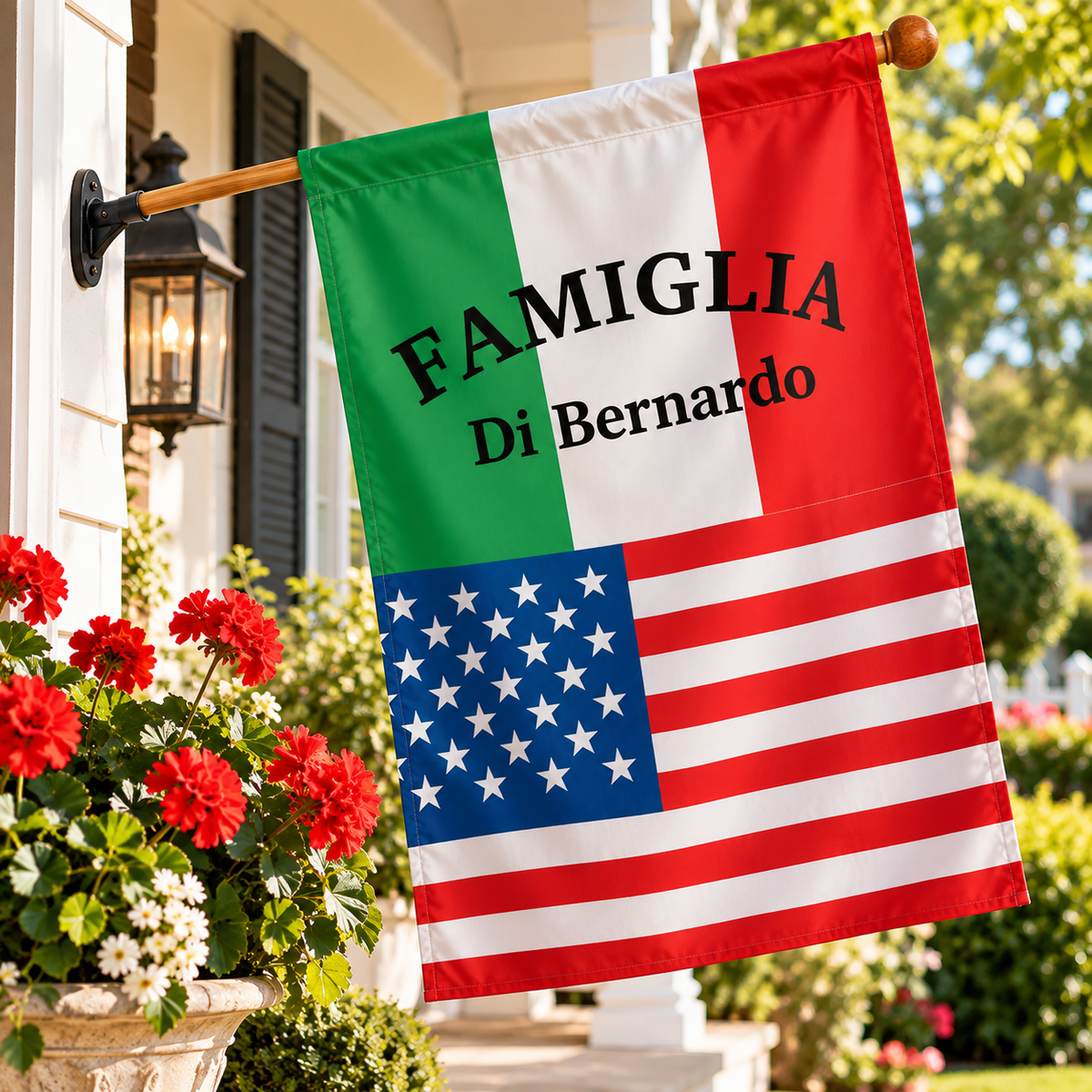 Personalized Italian American House Flag with Custom Family Name