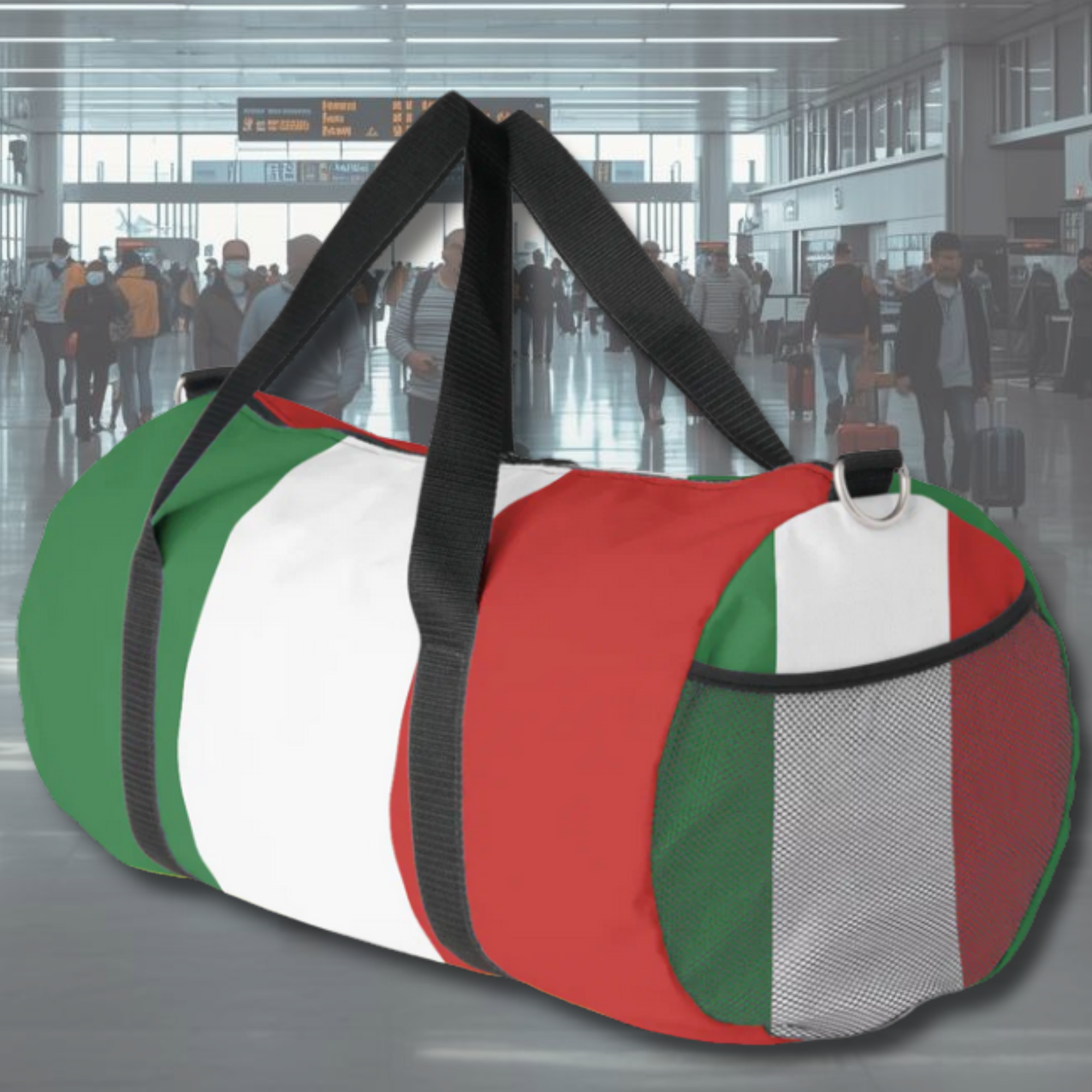 Flag of Italy duffle bag with Italian flag on all four sides. Italian heritage duffle bag, Italy pride bag, travel bag, gym bag, gift for Italian family, gift for him, gift for kids, Italian American gift.
