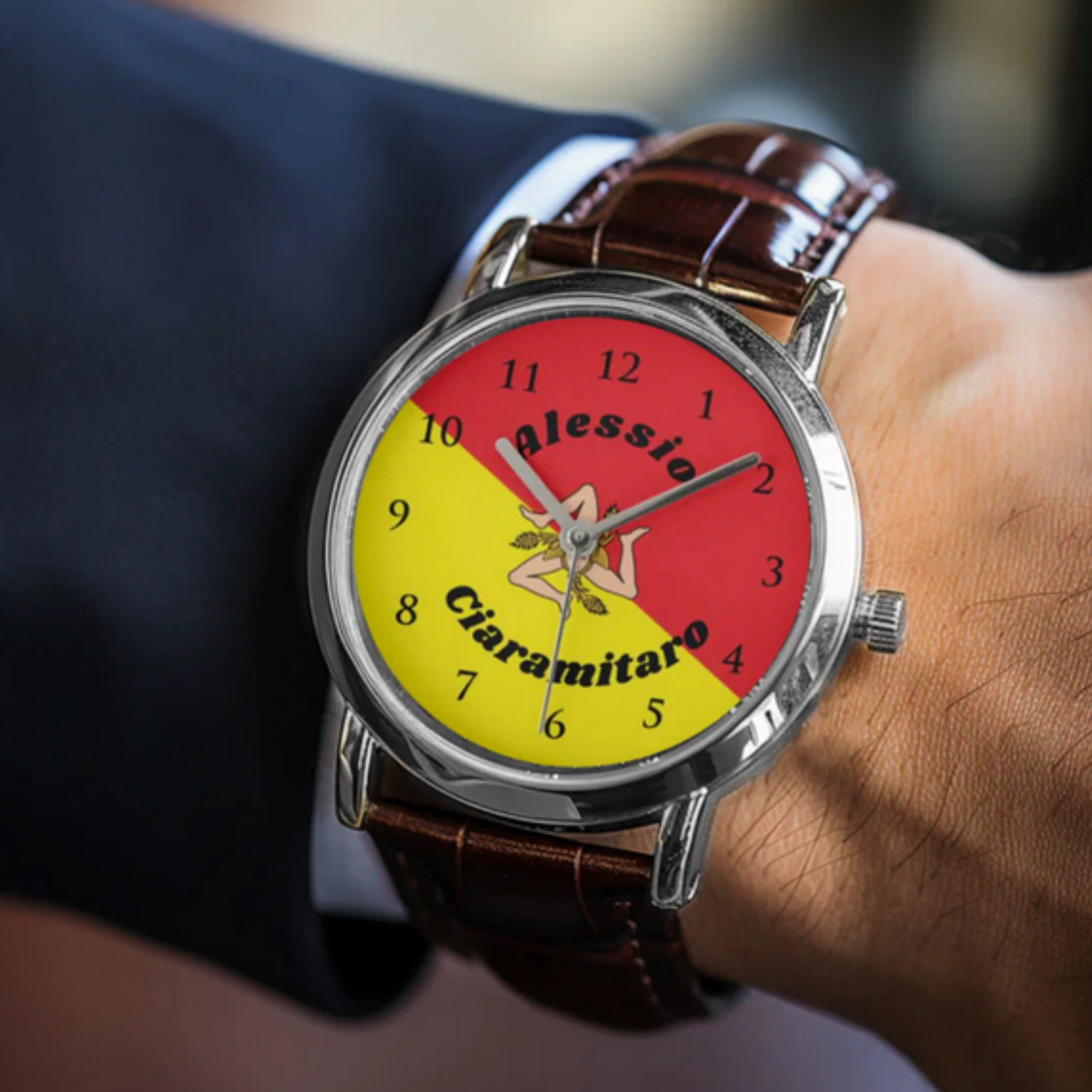 Men's personalized watch with flag of Sicily, can choose watch style. Sicilian heritage gift, Sicily pride watch, personalized Sicilian gift, gift for Sicilian man, Trinacria watch, Sicilian American gift, gift for Sicilian family, Sicily jewelry.
