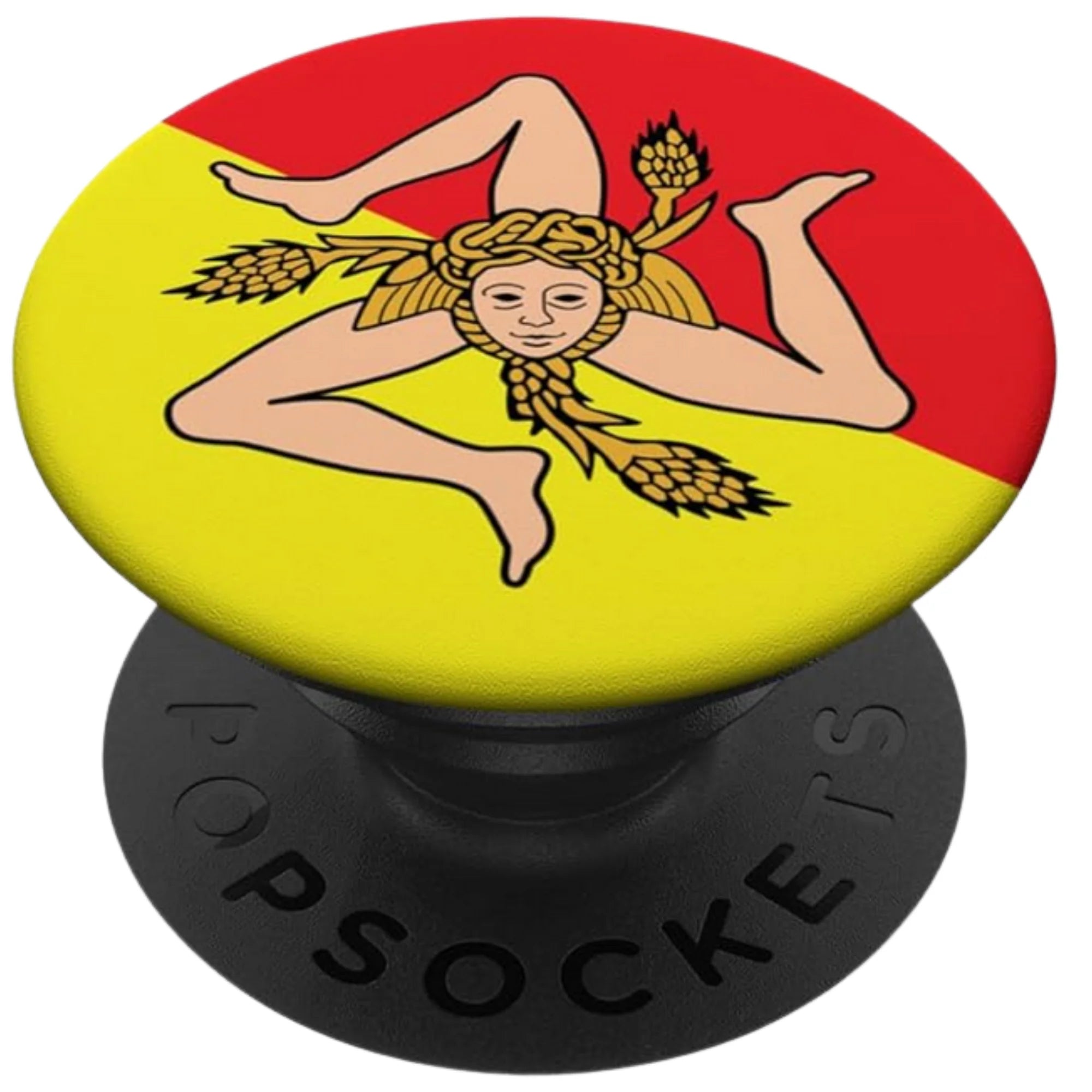 PopSocket featuring the Flag of Sicily with Trinacria symbol. Sicilian heritage phone accessory, gift for her, gift for him, practical gift for Sicilian pride, and functional phone grip.

