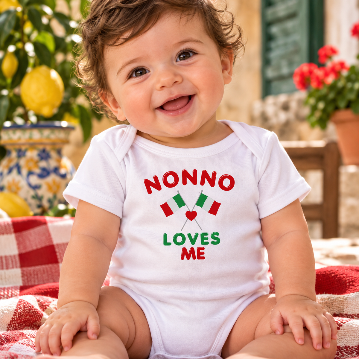 Italian Baby Onesie – Nonno Loves Me with Italian Flags