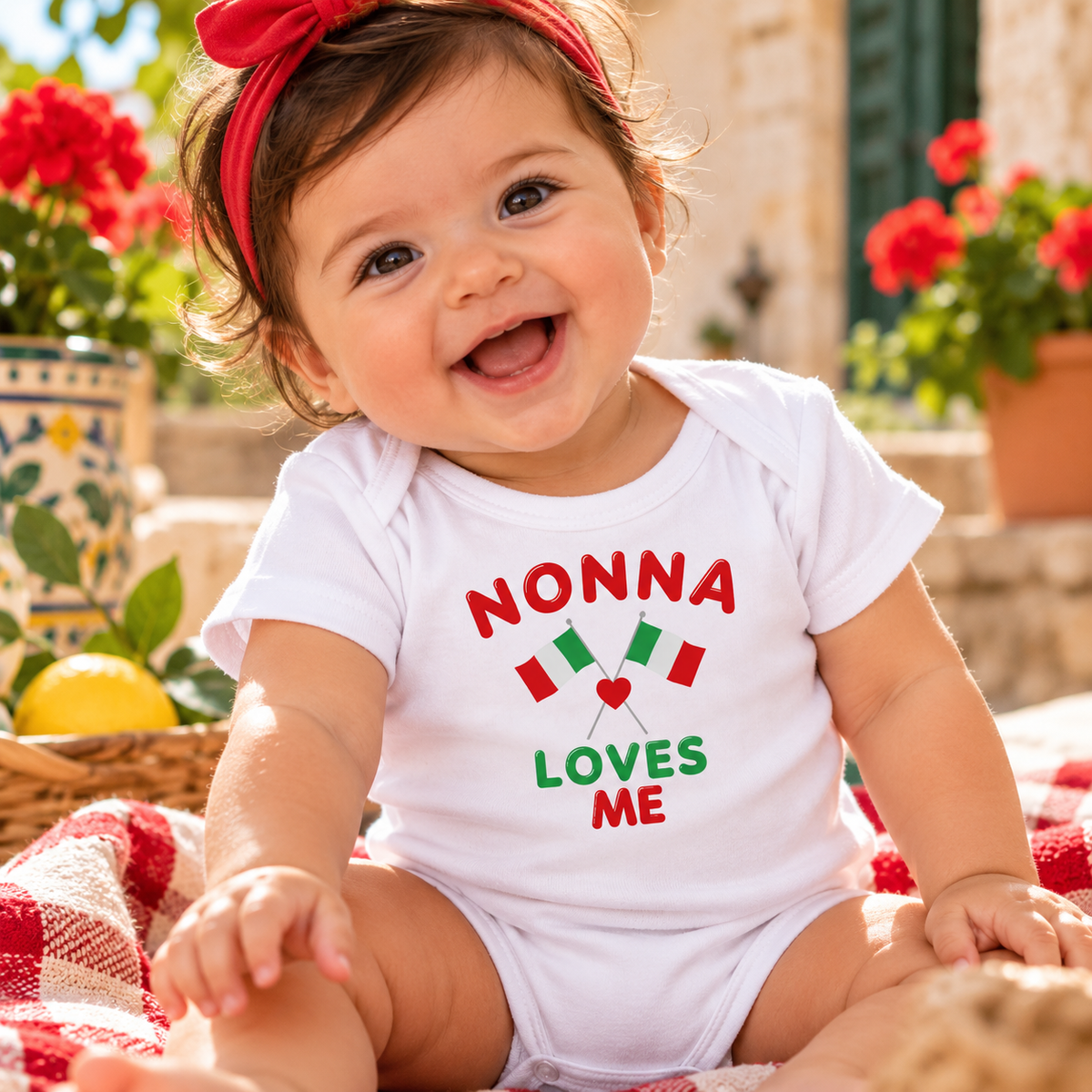 Italian Baby Onesie Bodysuit – Nonna Loves Me with Italian Flags