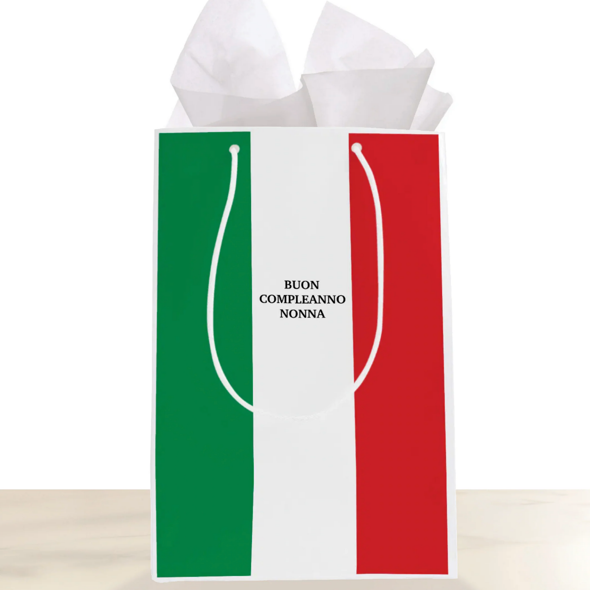 Italian Flag Gift Bag with custom wording for Italian gift giving. The flag of Italy adorns this visually striking gift bag. Great for Italian celebrations and events.