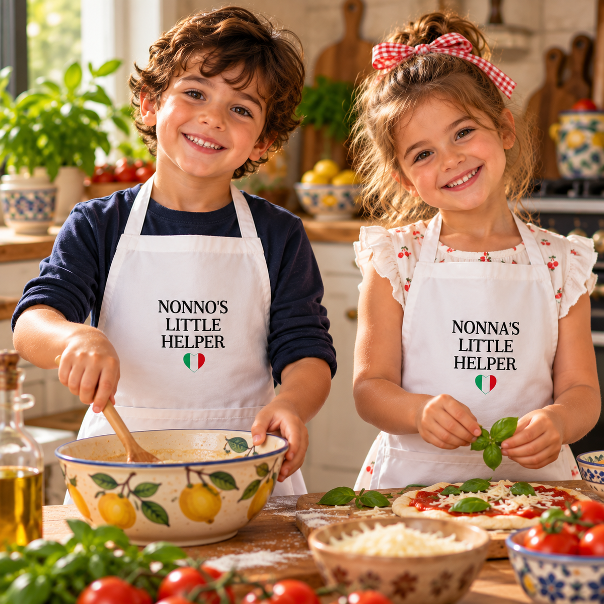 Nonna’s/Nonno's Little Helper Kids Aprons – Personalized Italian Cooking Aprons for Boys and Girls