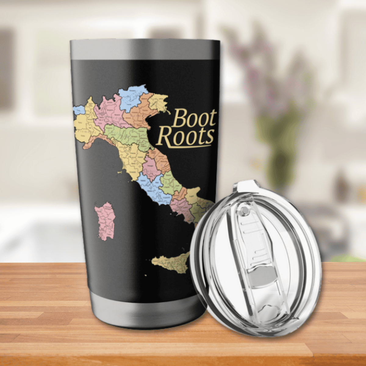 Tumbler with map design and 'Boot Roots' - Italian heritage gift for him or her