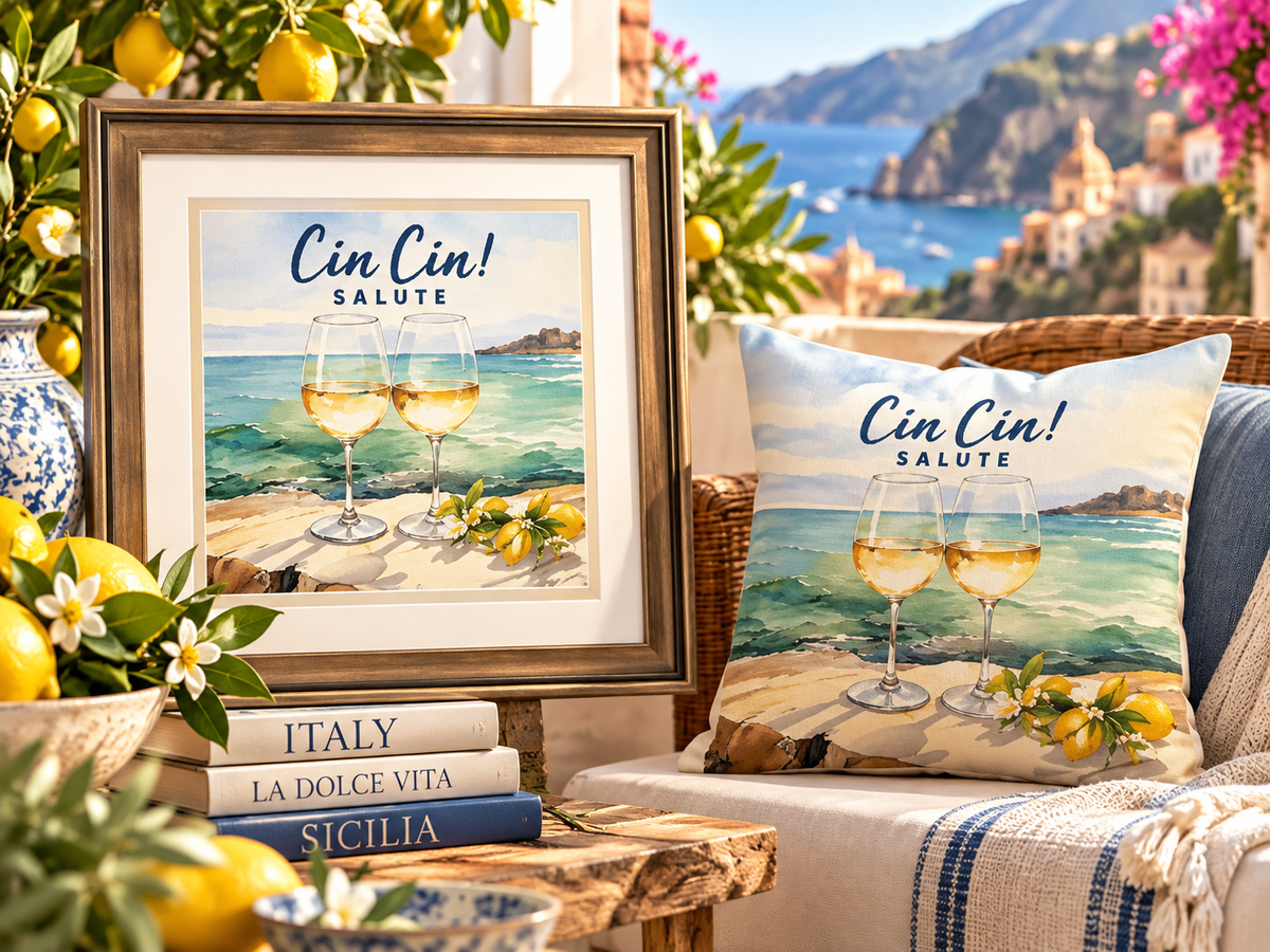 Cin Cin! Salute Wall Art | Italian Coastal Watercolor Decor