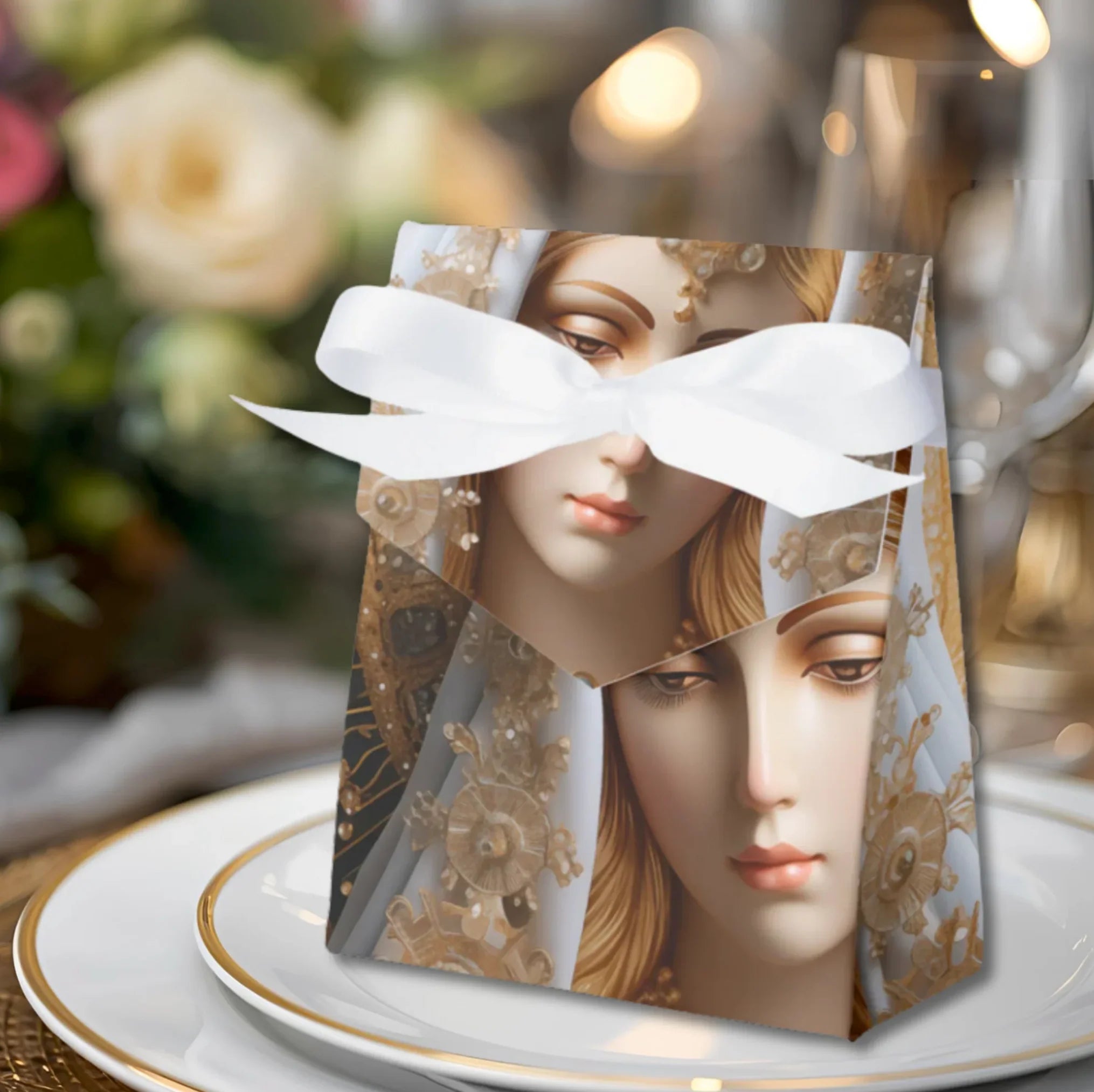 Religious Tent Favor Box Virgin Mary for Baptisms, Communions and Italian Holy Celebrations. An elegant touch for table decor.