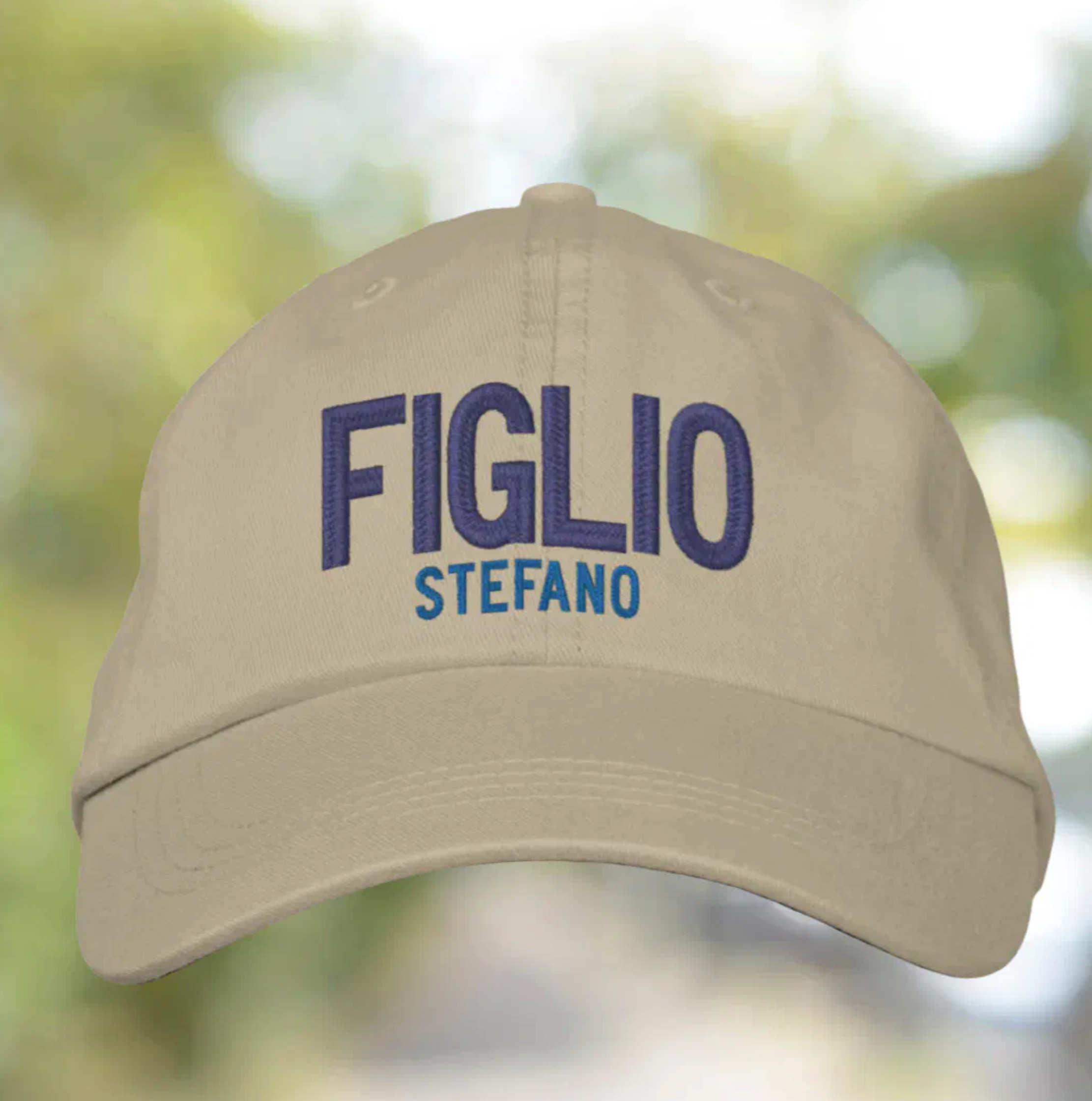 Embroidered cap with 'Figlio' (Son) and personalized name or text. Italian heritage accessory, gift for him, gift for son, custom headwear, family gift, birthday gift, Christmas gift, and personalized cap for Italian son pride. 