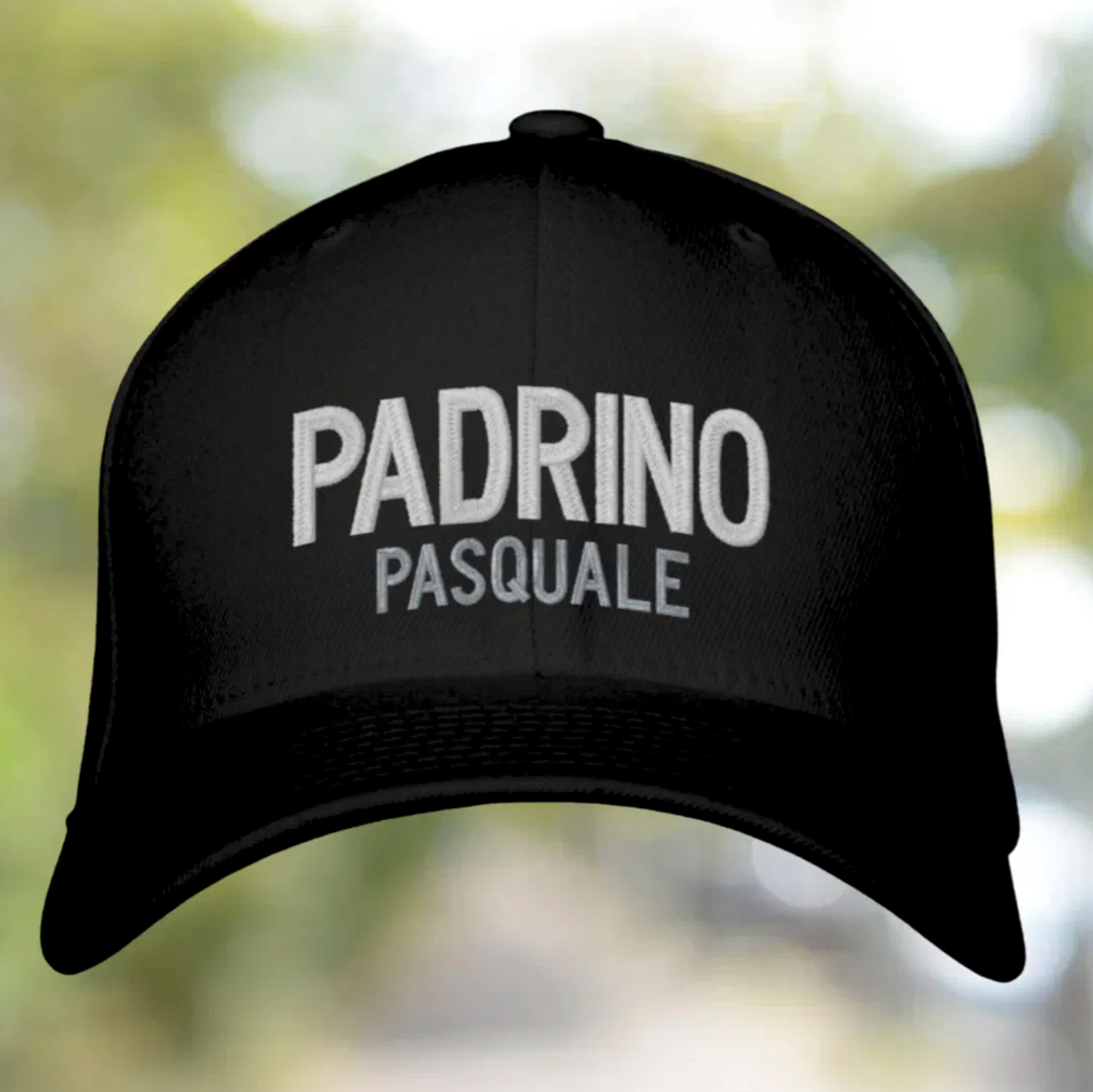 Embroidered cap with 'Padrino' (Godfather) and personalized name or text. Italian heritage accessory, gift for him, gift for godfather, custom headwear, baptism gift, birthday gift, Christmas gift, and personalized cap for Italian godfather pride. 